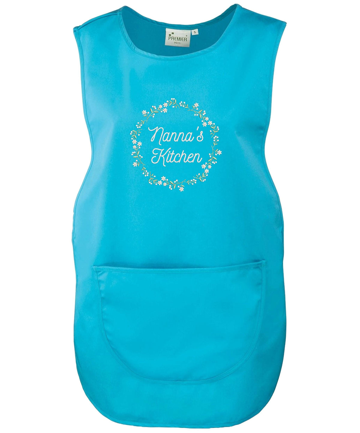 Embroidered Ladies Personalised Text Tabard Apron Floral Wreath Custom Cleaner Hairdresser Beautician Uniform