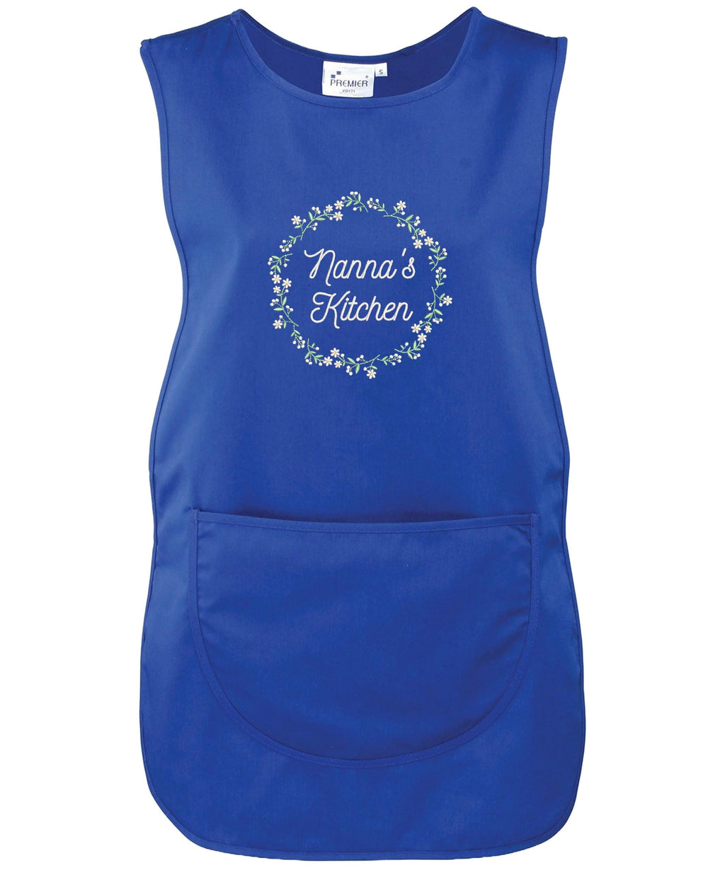 Embroidered Ladies Personalised Text Tabard Apron Floral Wreath Custom Cleaner Hairdresser Beautician Uniform