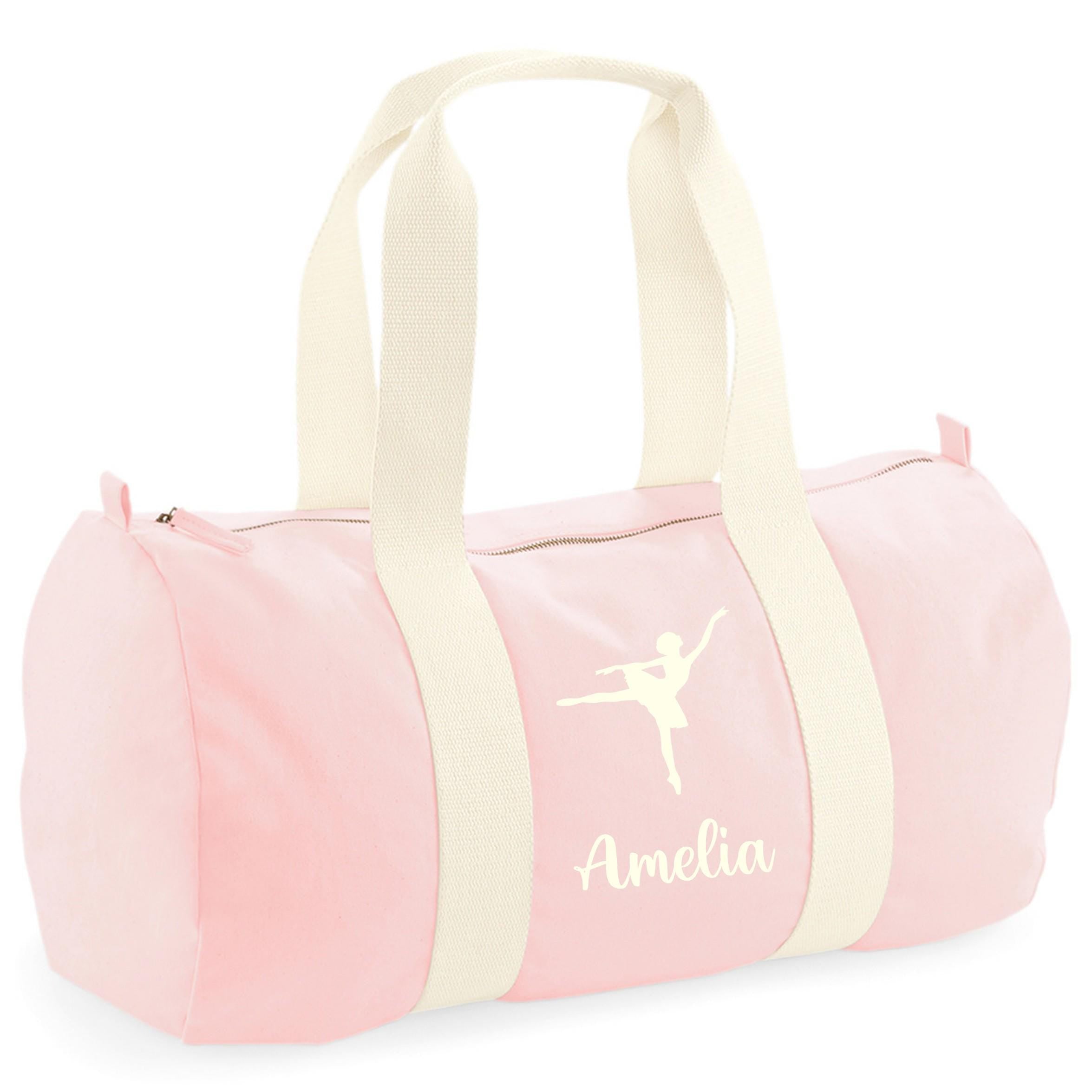 Personalised Name Pink Organic Cotton Barrel Bag Girls Custom Ballet Dance Kit Holdall