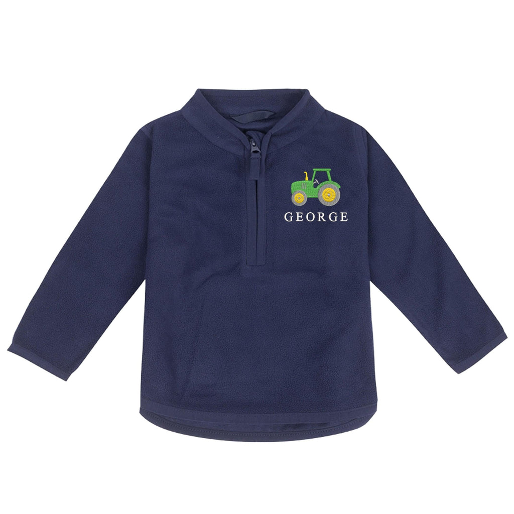 Embroidered Baby & Toddler Tractor Personalised Name Boys Fleece Jacket Navy Kids Custom Text Farm Coat