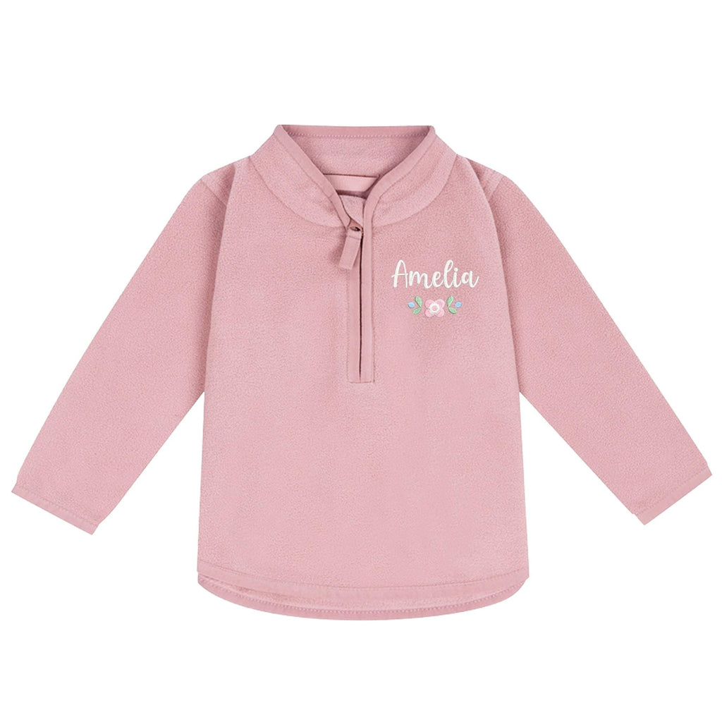 Embroidered Baby & Toddler Personalised Flower Name Fleece Jacket Pink Girls Custom Text