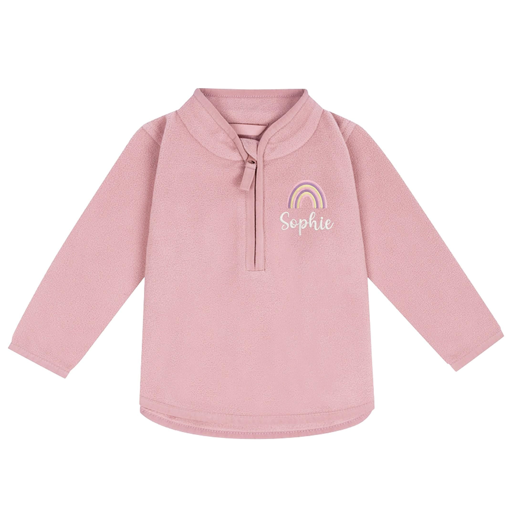 Embroidered Baby & Toddler Personalised Rainbow Name Fleece Jacket Pink Girls Custom Text
