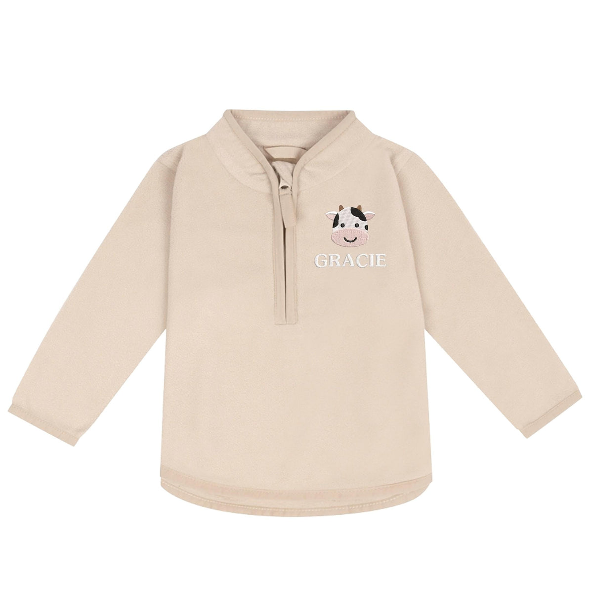 Embroidered Baby & Toddler Personalised Cow Name Fleece Jacket Kids Boys Girls Custom Text Farm Animals