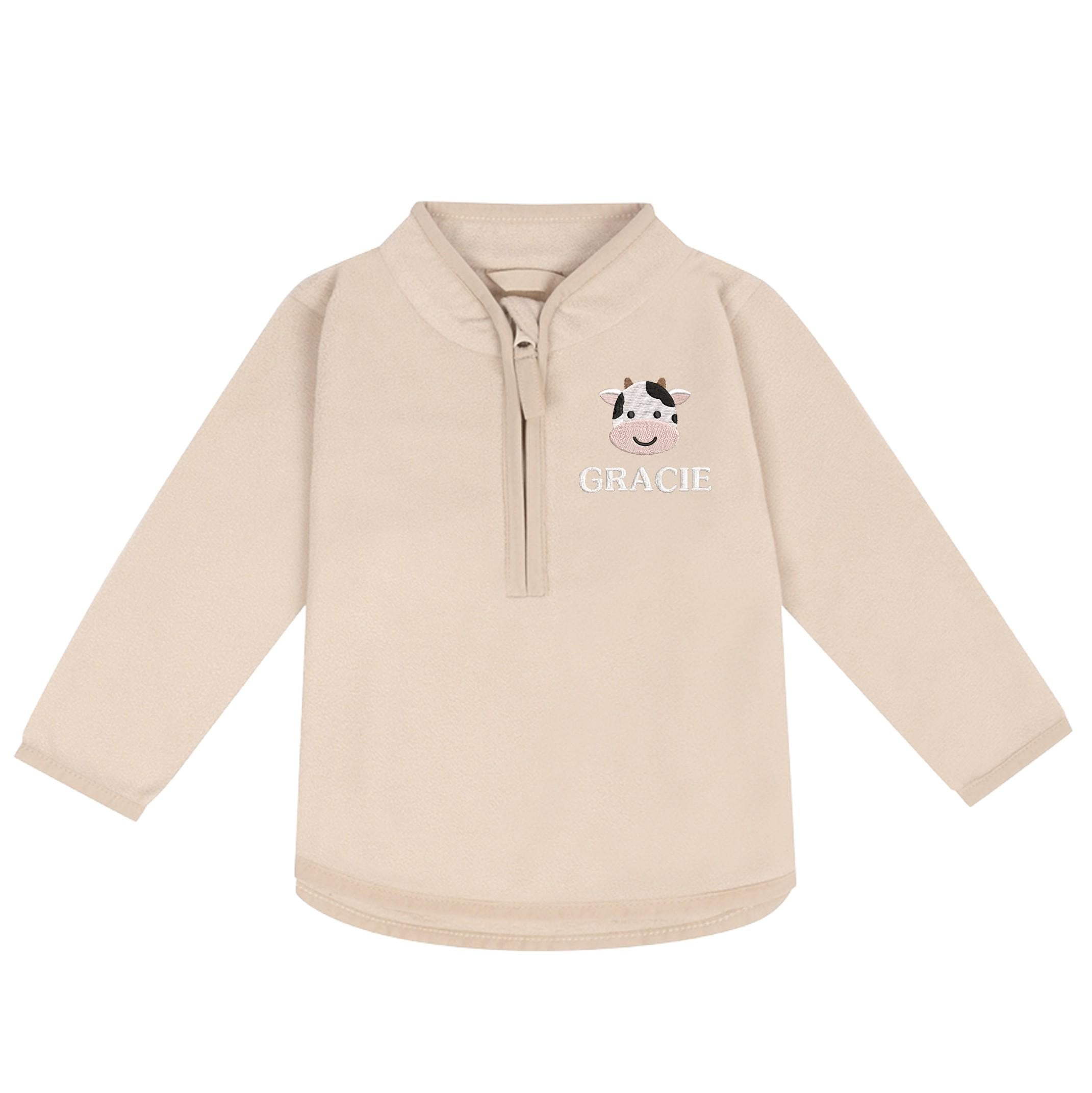 Embroidered Baby & Toddler Personalised Cow Name Fleece Jacket Kids Boys Girls Custom Text Farm Animals