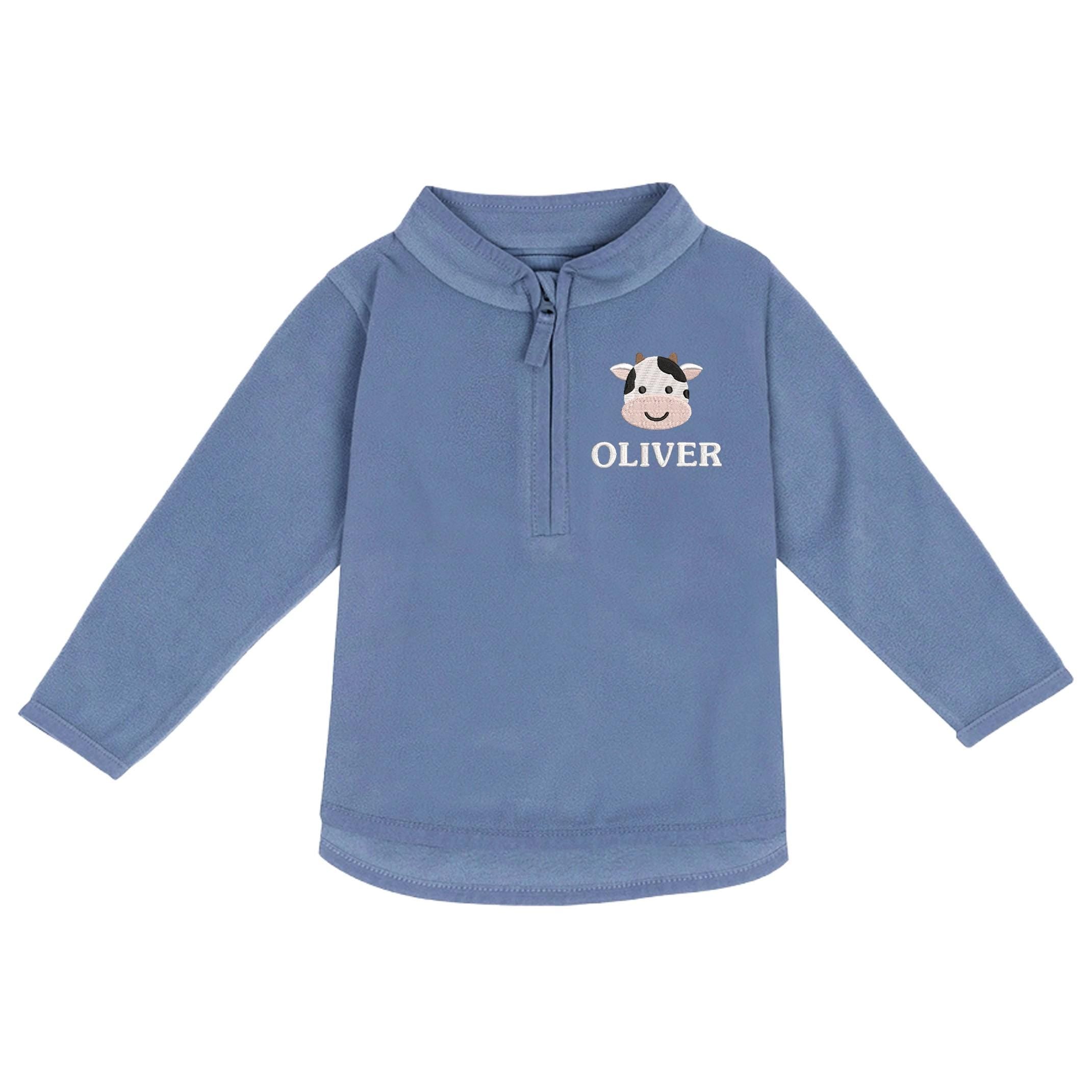 Embroidered Baby & Toddler Personalised Cow Name Fleece Jacket Kids Boys Girls Custom Text Farm Animals