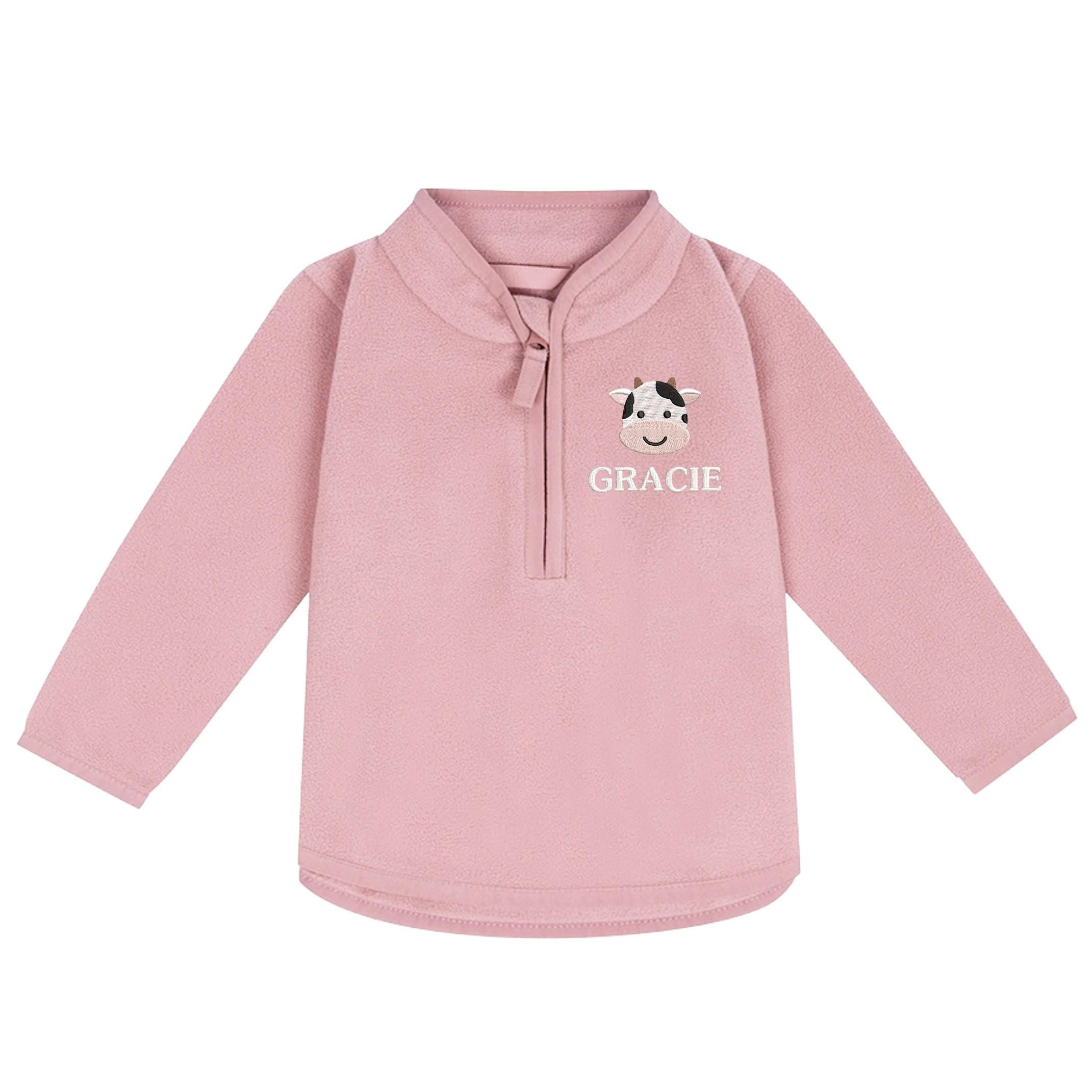 Embroidered Baby & Toddler Personalised Cow Name Fleece Jacket Kids Boys Girls Custom Text Farm Animals