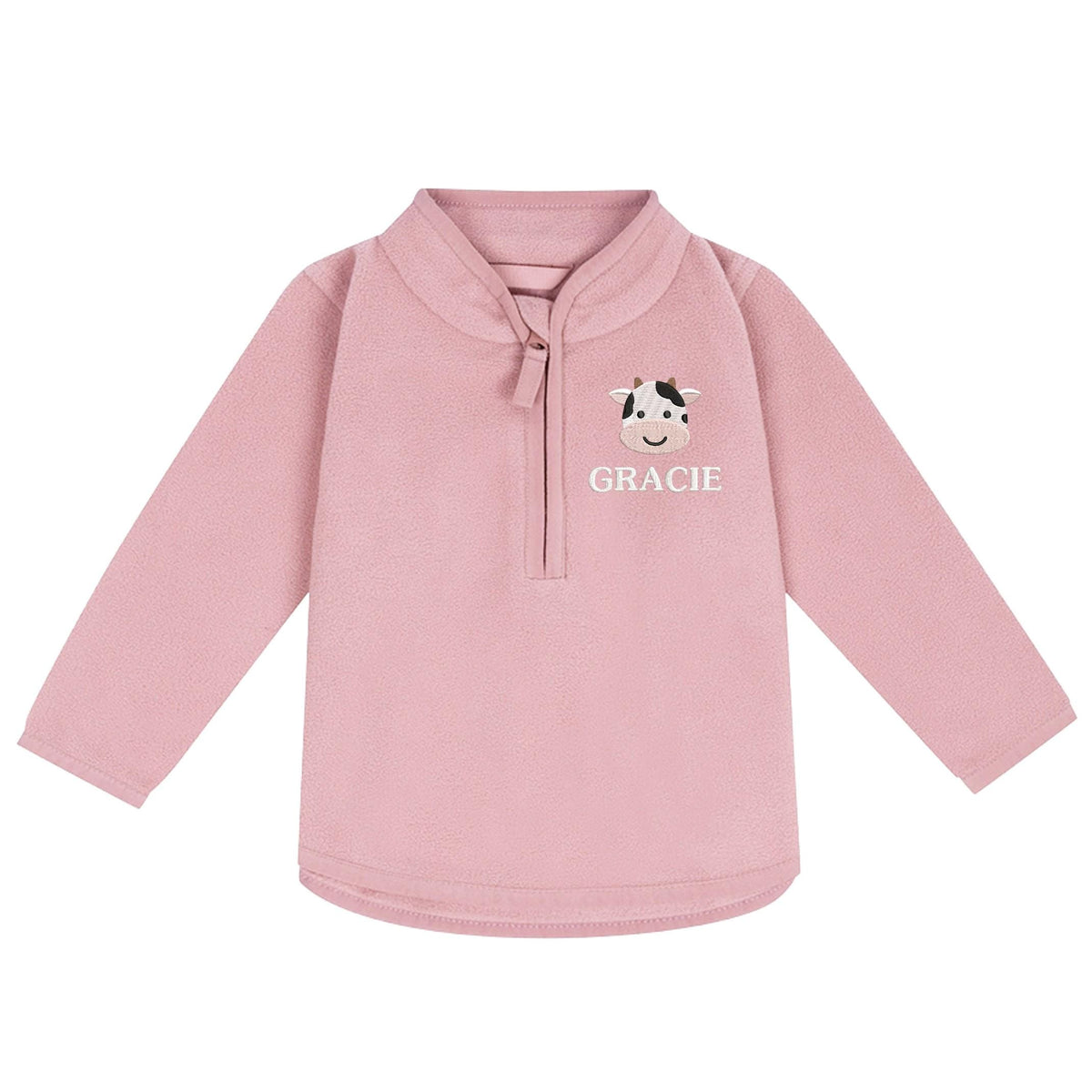 Embroidered Baby & Toddler Personalised Cow Name Fleece Jacket Kids Boys Girls Custom Text Farm Animals