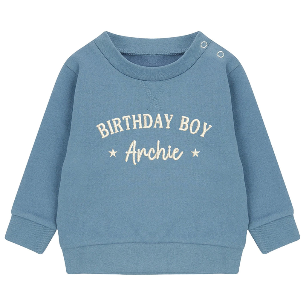 Embroidered Personalised Name Birthday Boy Baby & Toddler Sustainable Sweatshirt Party Outfit