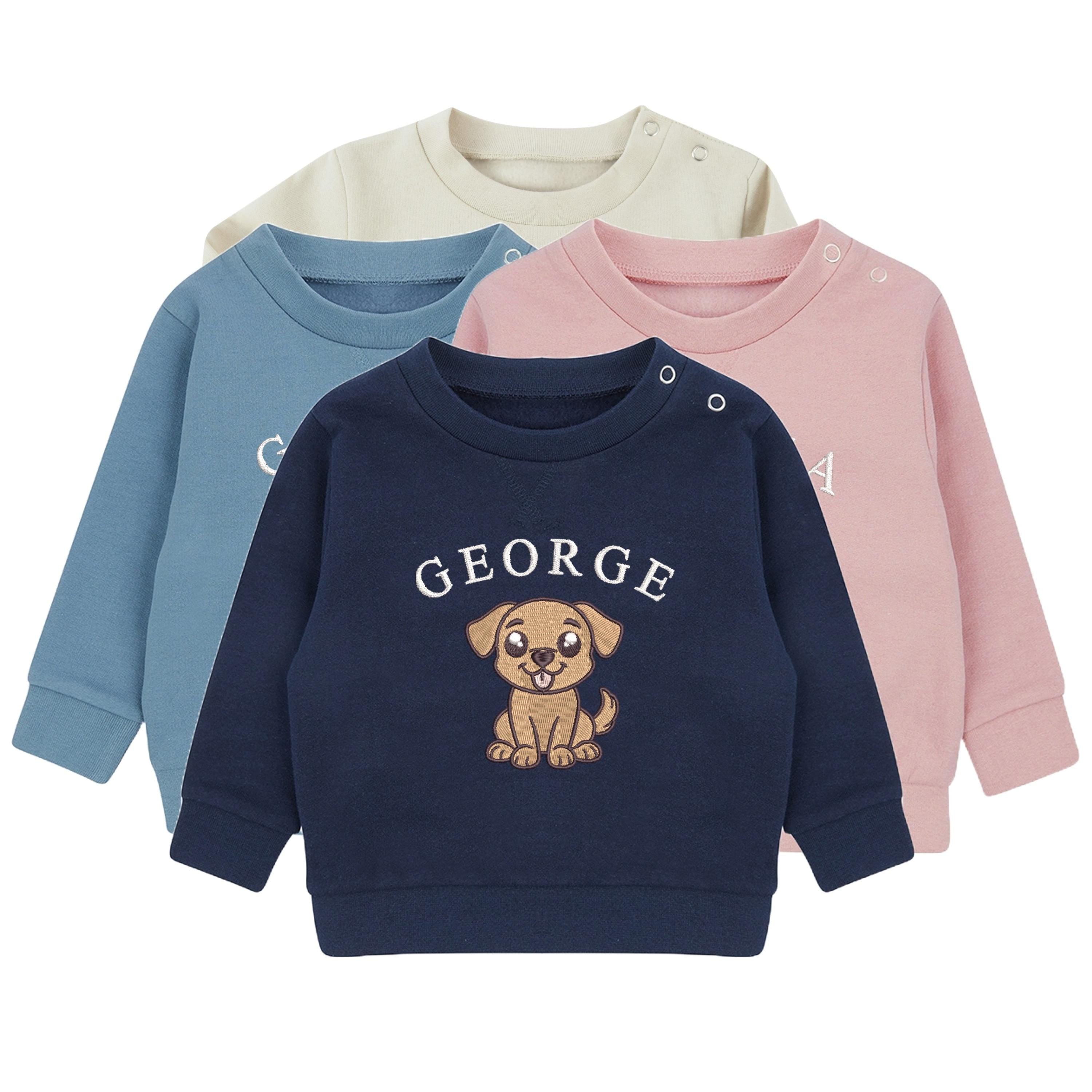 Embroidered Puppy Personalised Name Sustainable Sweatshirt Custom Baby & Toddler Jumper