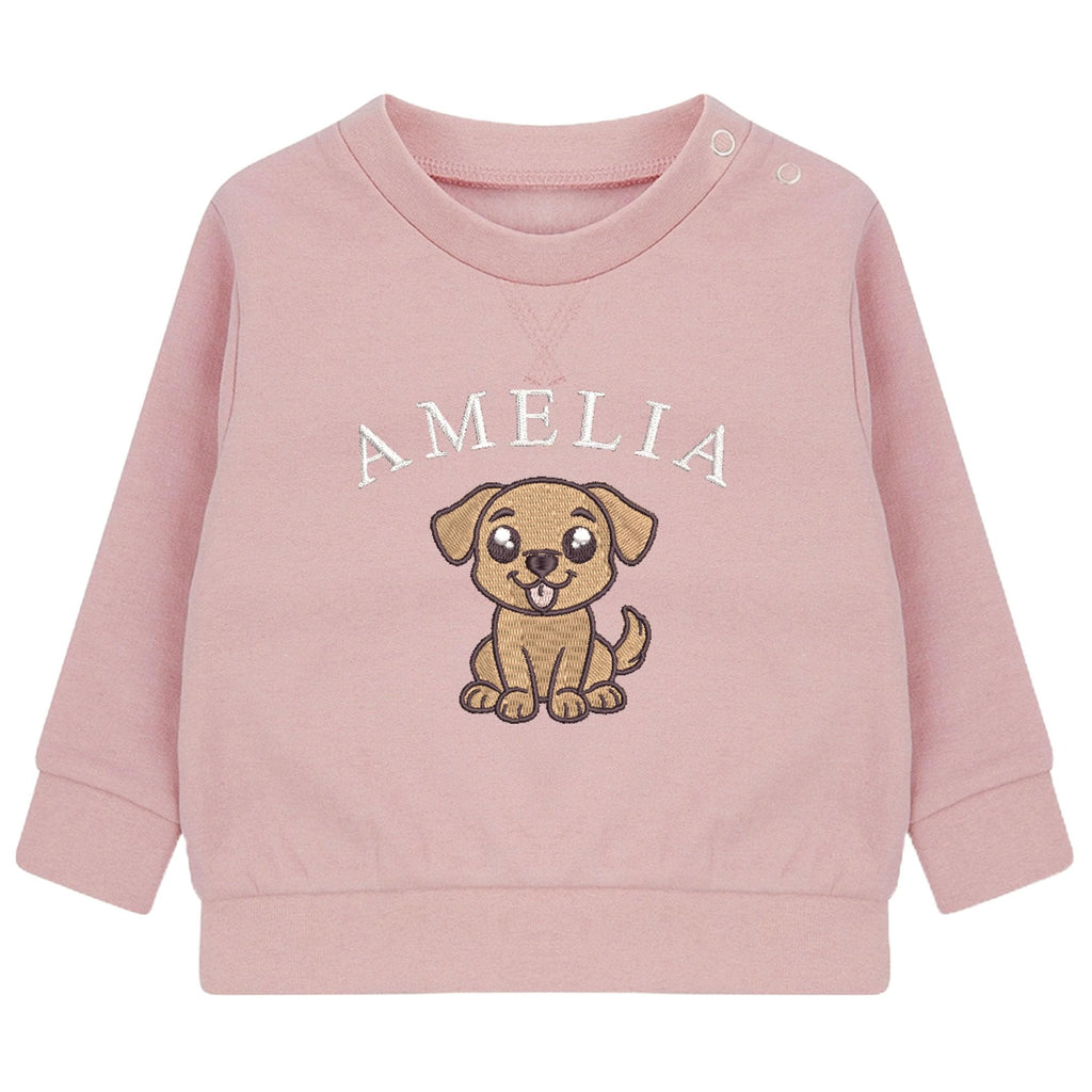 Embroidered Puppy Personalised Name Sustainable Sweatshirt Custom Baby & Toddler Jumper