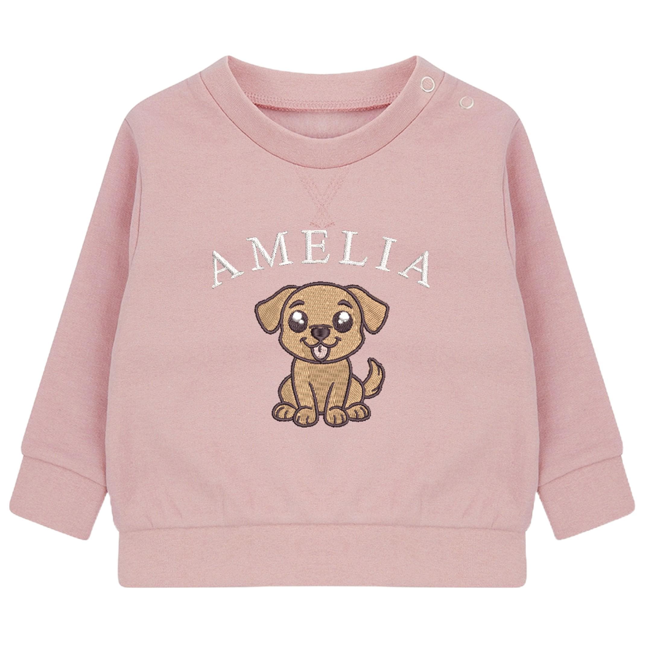 Embroidered Puppy Personalised Name Sustainable Sweatshirt Custom Baby & Toddler Jumper