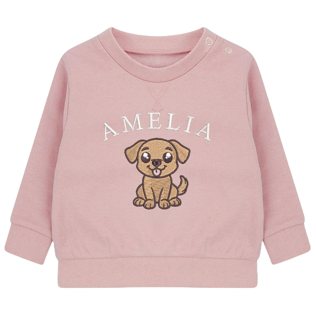 Embroidered Puppy Personalised Name Sustainable Sweatshirt Custom Baby & Toddler Jumper