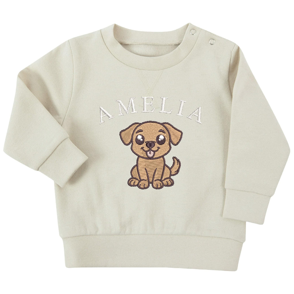 Embroidered Puppy Personalised Name Sustainable Sweatshirt Custom Baby & Toddler Jumper