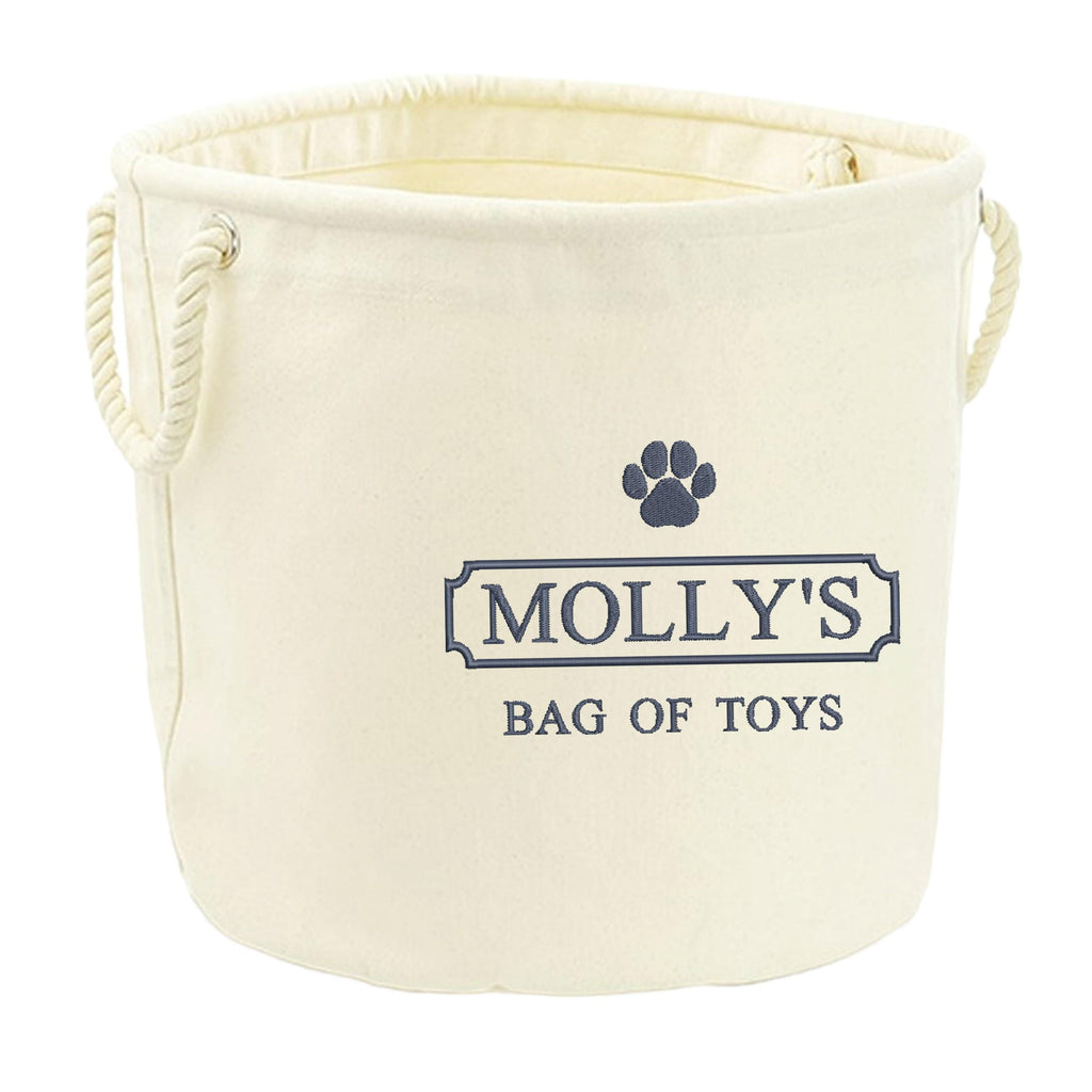 Embroidered Personalised Pet Name Canvas Toy Storage Tub Custom Dog Cat Basket