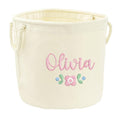 Embroidered Pink Floral Personalised Name Canvas Toy Storage Tub Custom Girls Nursery Bedroom Decor Basket