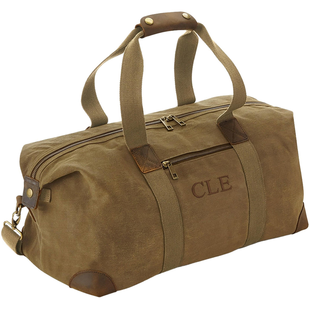 Embroidered Personalised Initials Monogram Waxed Canvas Holdall Weekend Overnighter Bag