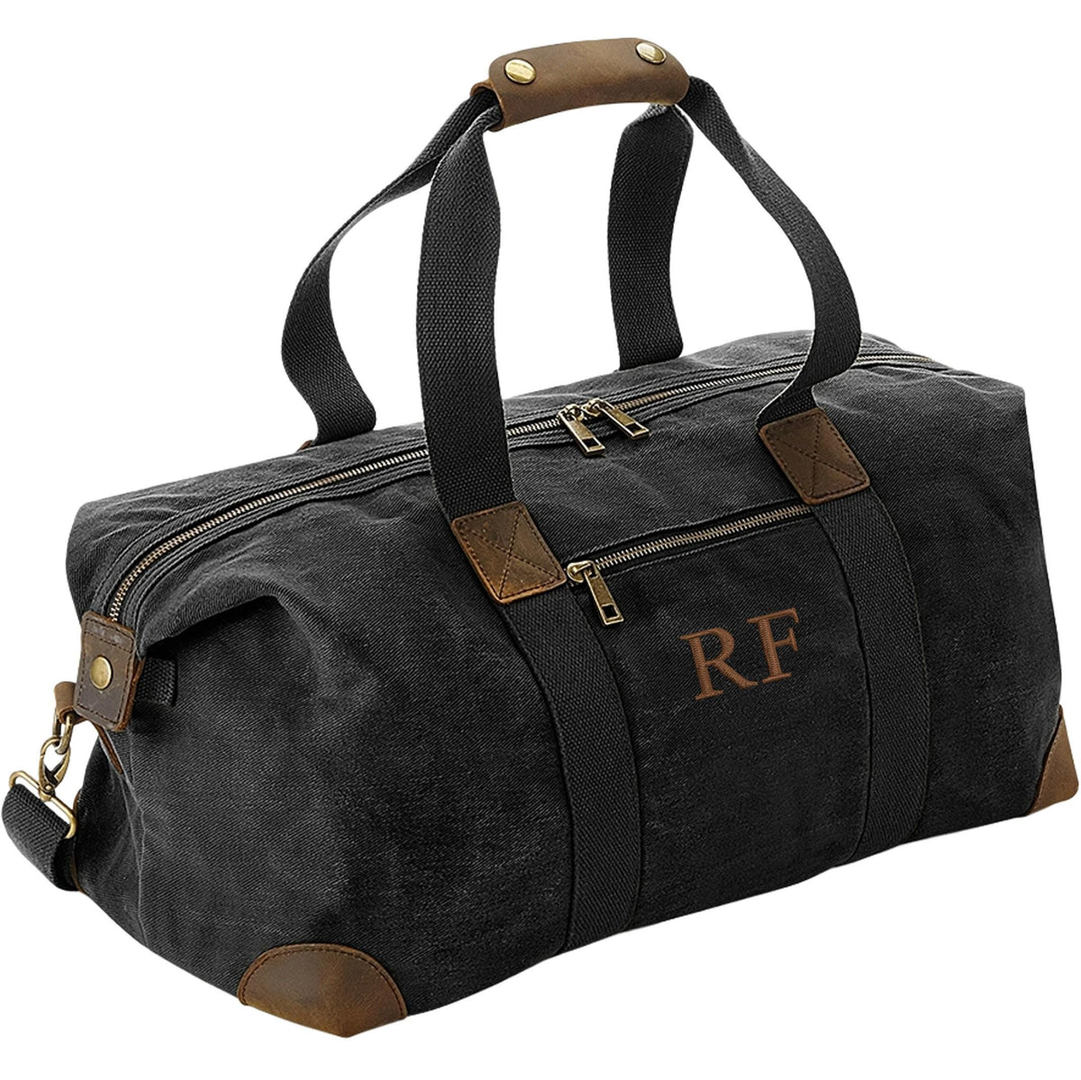 Embroidered Personalised Initials Monogram Waxed Canvas Holdall Weekend Overnighter Bag