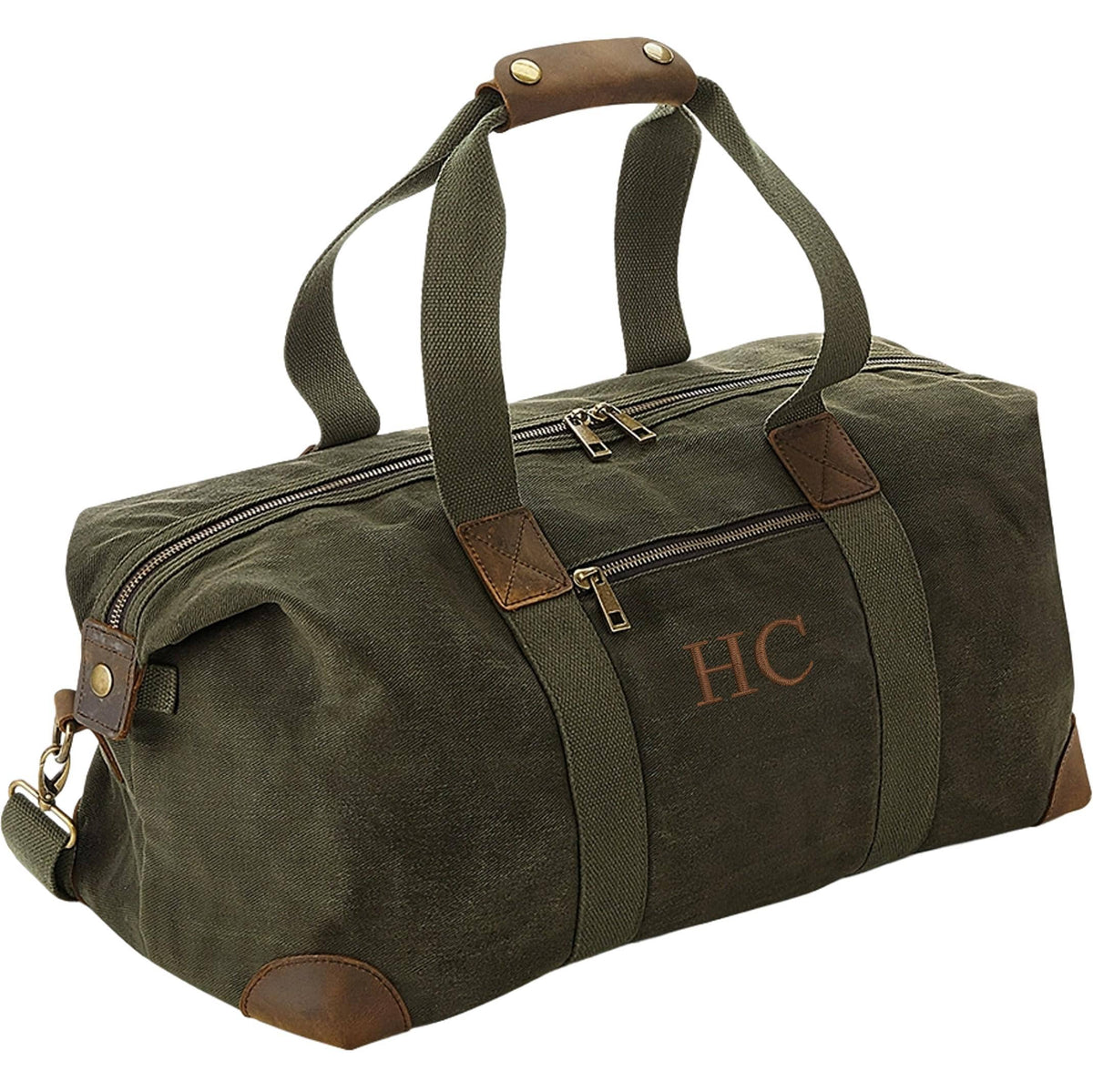 Embroidered Personalised Initials Monogram Waxed Canvas Holdall Weekend Overnighter Bag