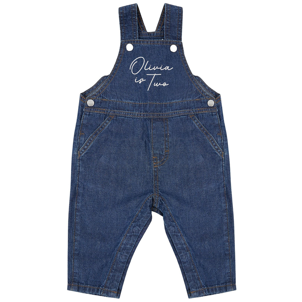Embroidered Personalised Name Is One Cotton Denim Dungarees Baby & Toddler Girls Boys 1st Birthday Party Outfit Gift