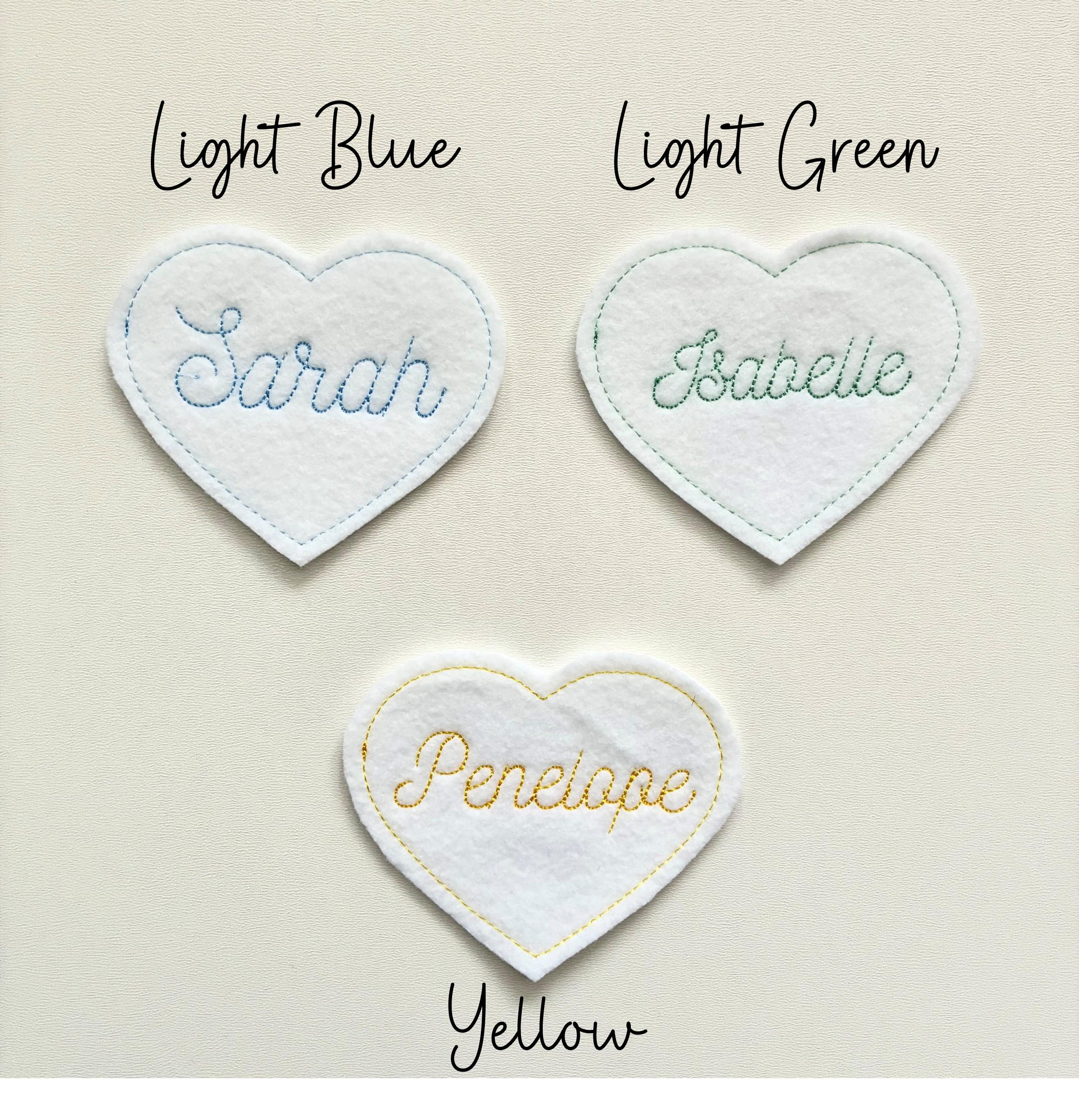 Personalised Embroidered Name Heart Patch Iron On & Sew On Custom Text Badge