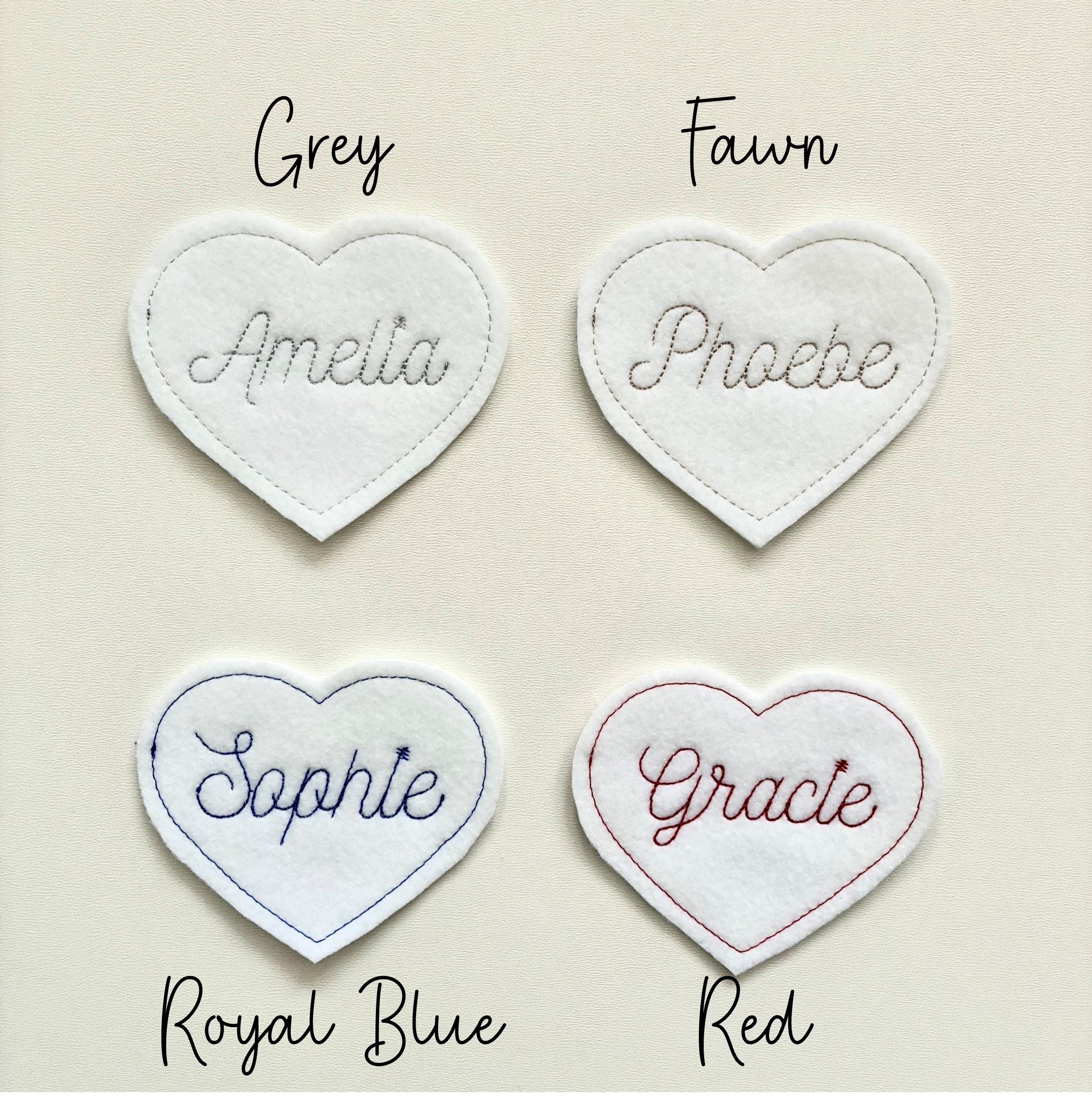 Personalised Embroidered Name Heart Patch Iron On & Sew On Custom Text Badge