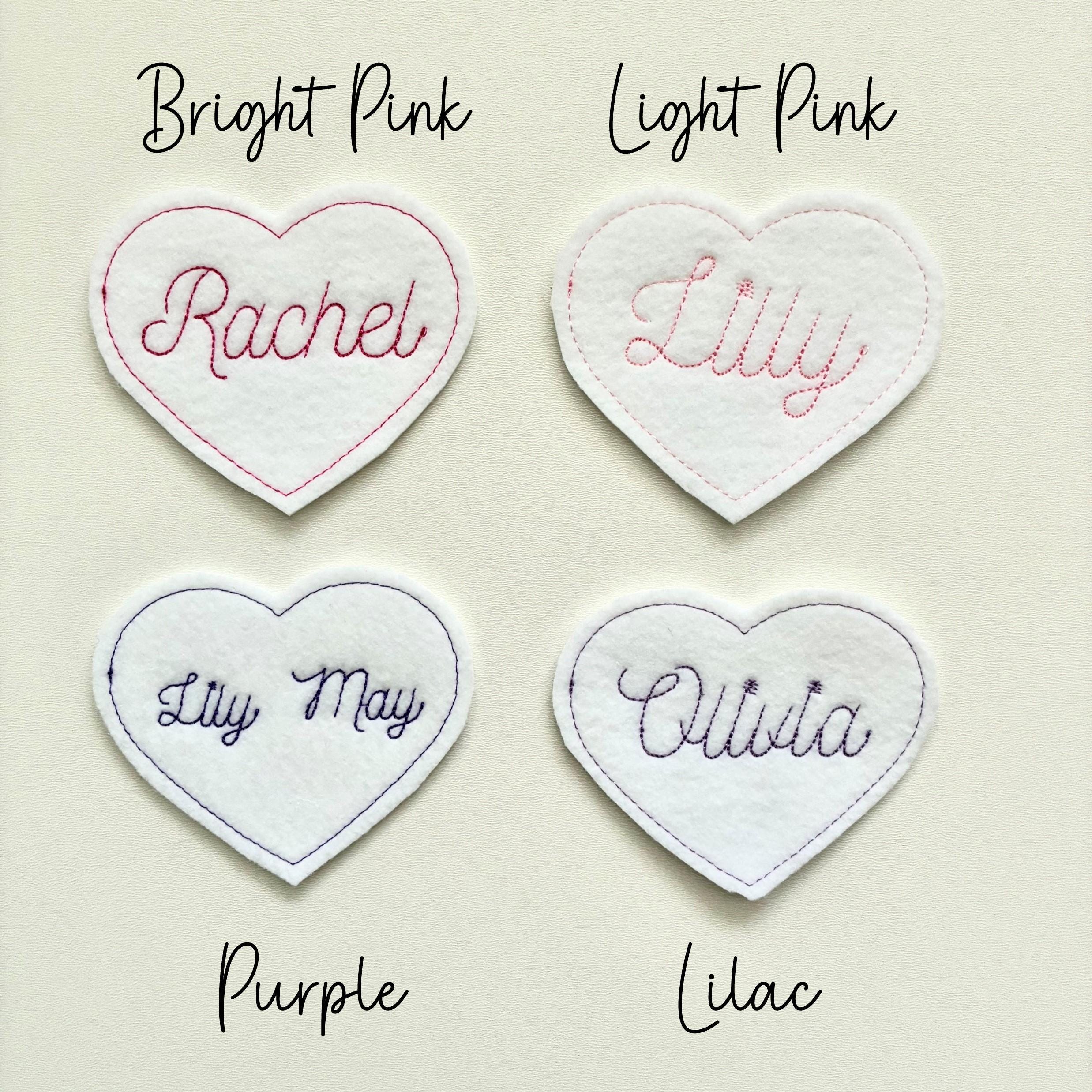 Personalised Embroidered Name Heart Patch Iron On & Sew On Custom Text Badge