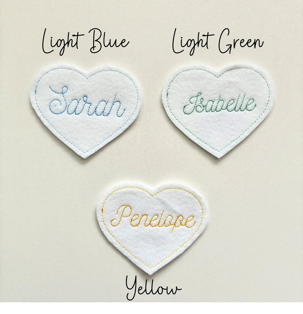 Personalised Embroidered Name Heart Patch Iron On & Sew On Custom Text Badge