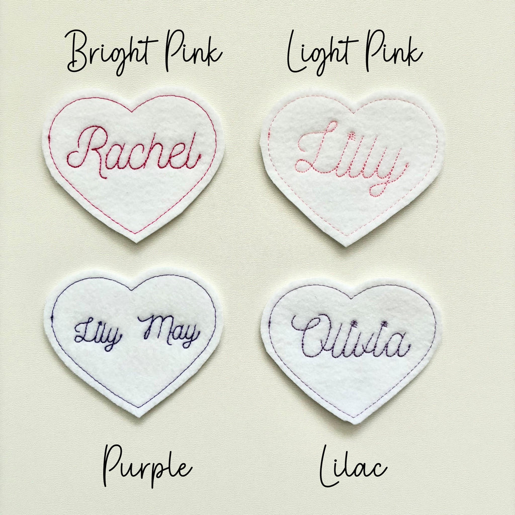 Personalised Embroidered Name Heart Patch Iron On & Sew On Custom Text Badge