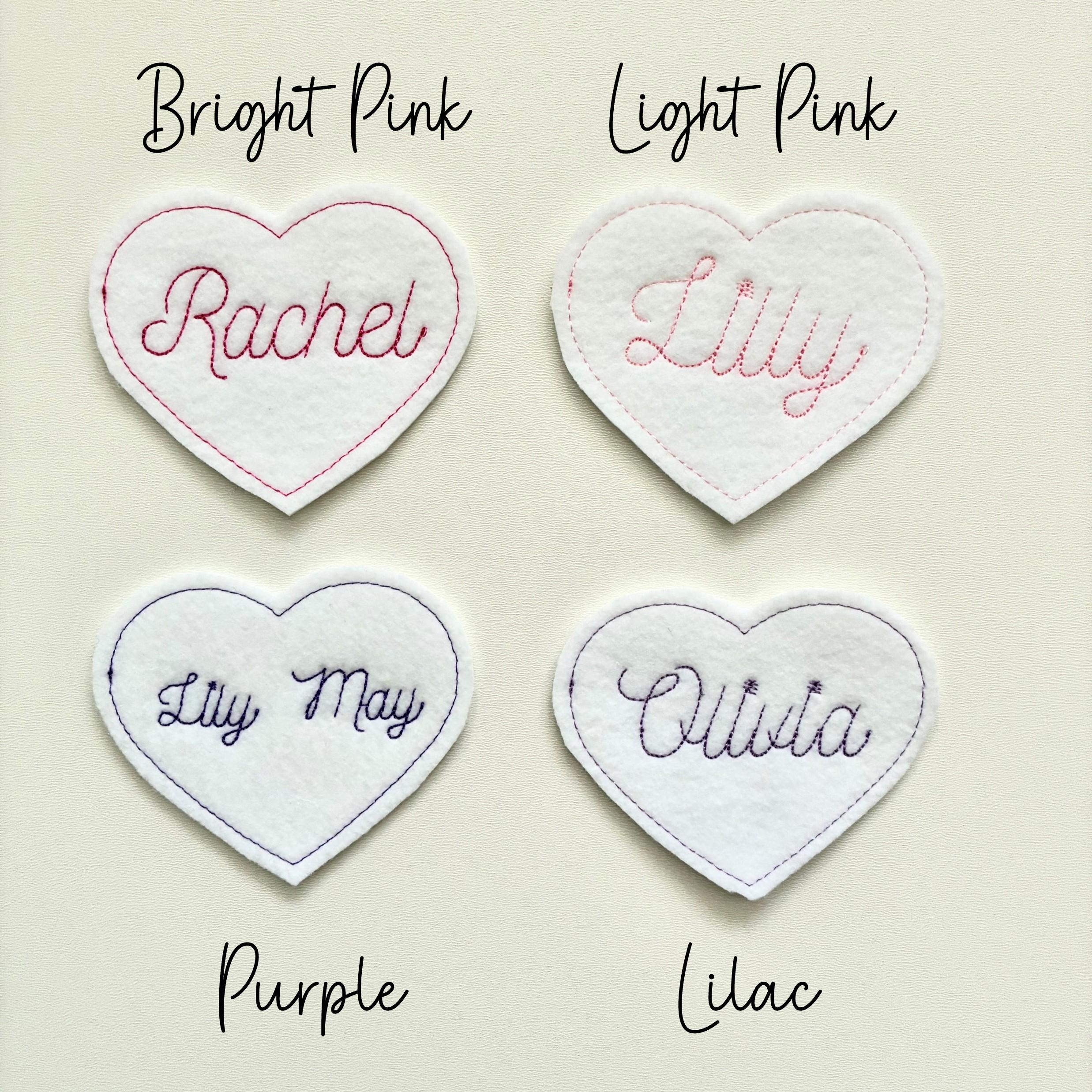 Personalised Embroidered Name Heart Patch Iron On & Sew On Custom Text Badge