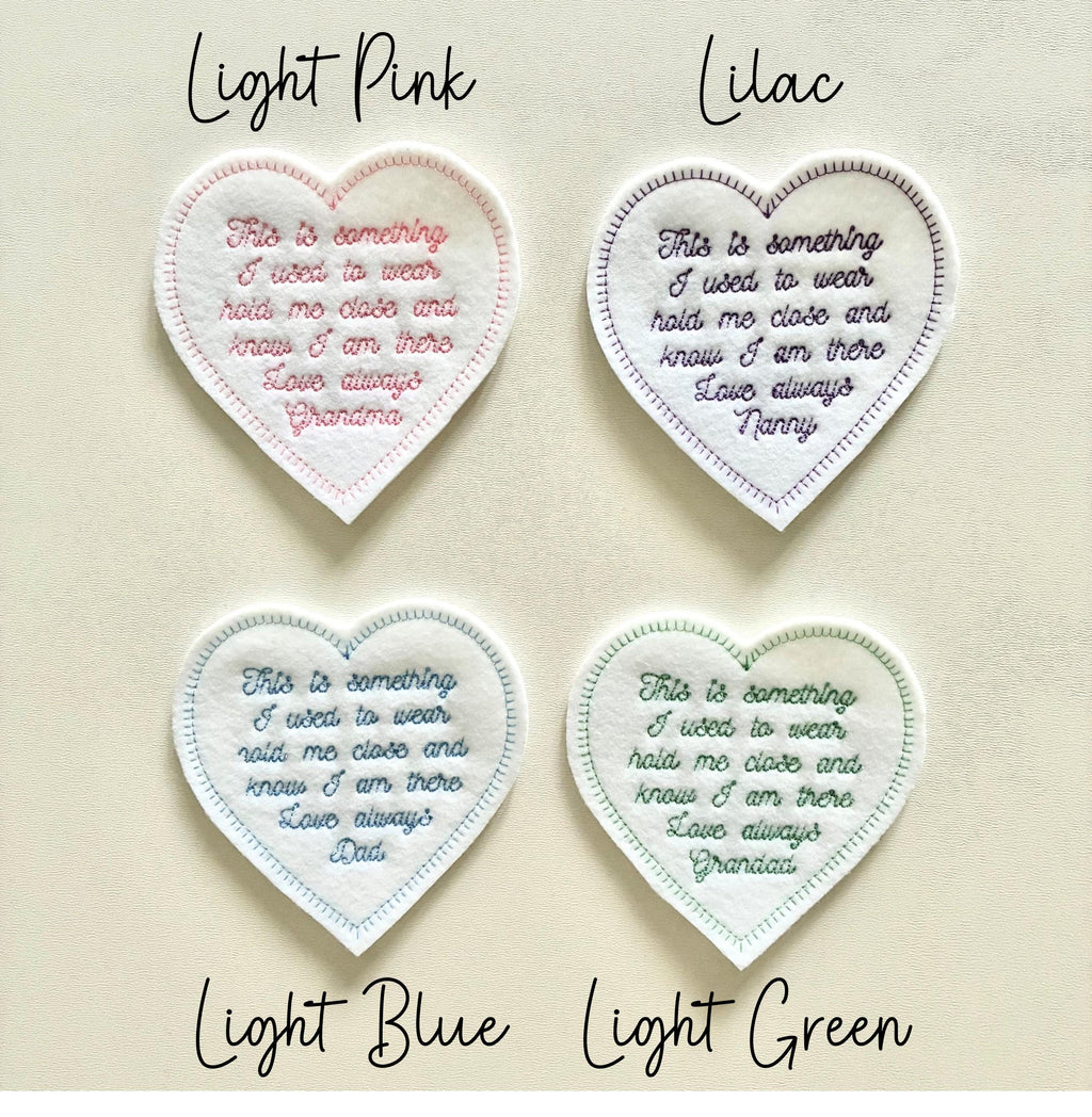 Personalised Embroidered Something I Used To Wear Heart Patch Iron On & Sew On Custom Name Text Memory Cushion Bear