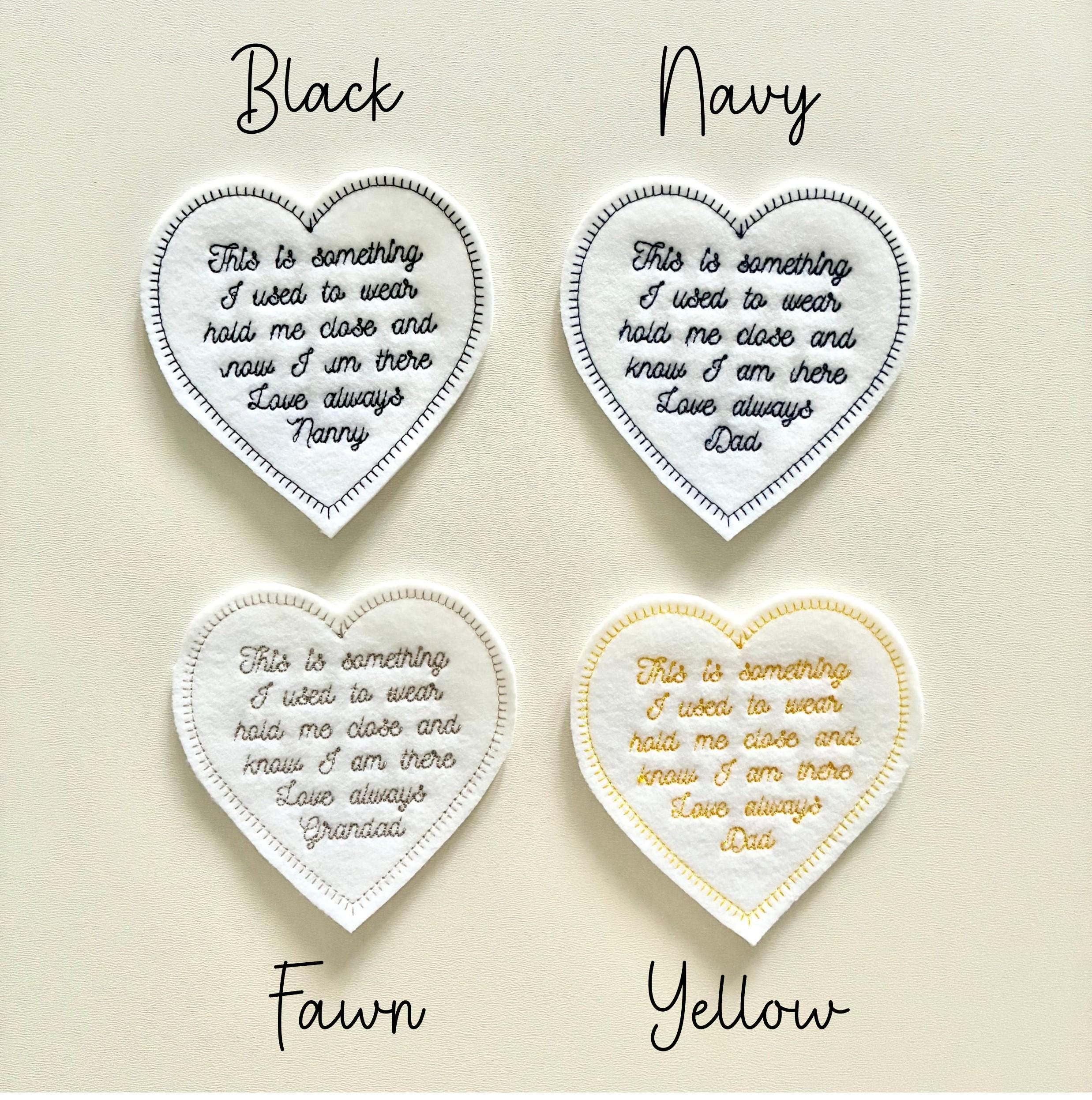 Personalised Embroidered Something I Used To Wear Heart Patch Iron On & Sew On Custom Name Text Memory Cushion Bear