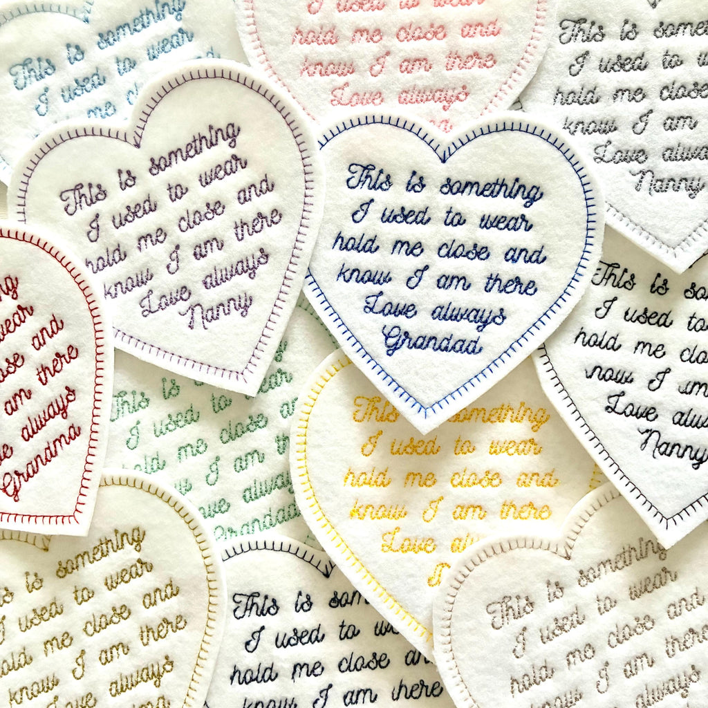 Personalised Embroidered Something I Used To Wear Heart Patch Iron On & Sew On Custom Name Text Memory Cushion Bear