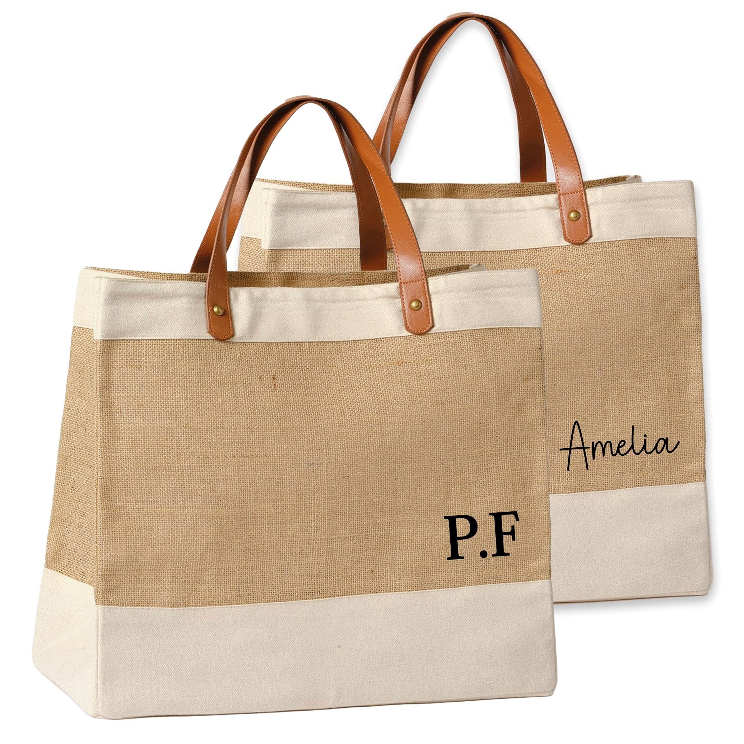 Personalised Jute Bag Custom Name Initials Ladies Handbag Tote Shopper