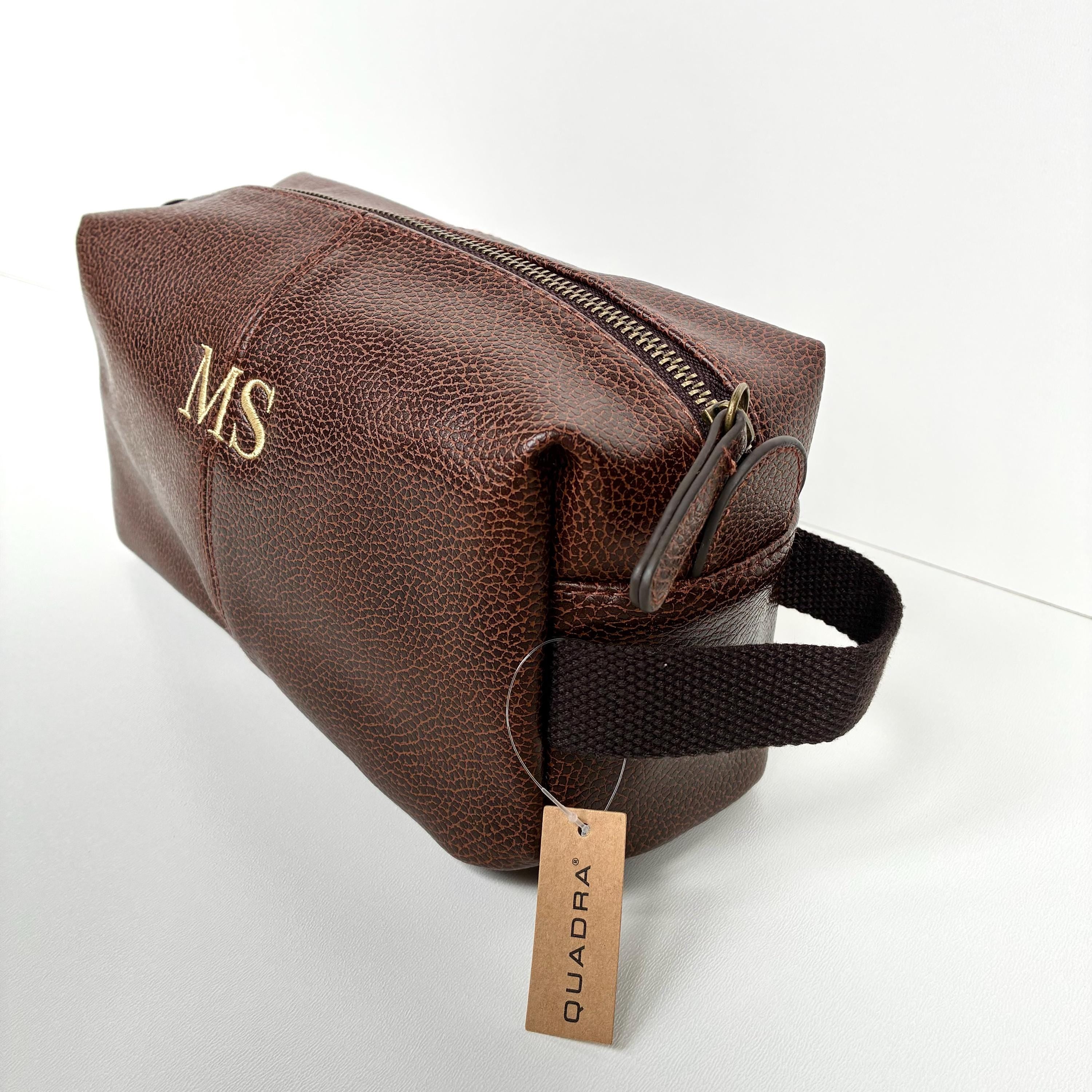 Personalised Embroidered Initials Faux Leather Wash Bag Custom Monogram Father's Day Dad Gifts For Him