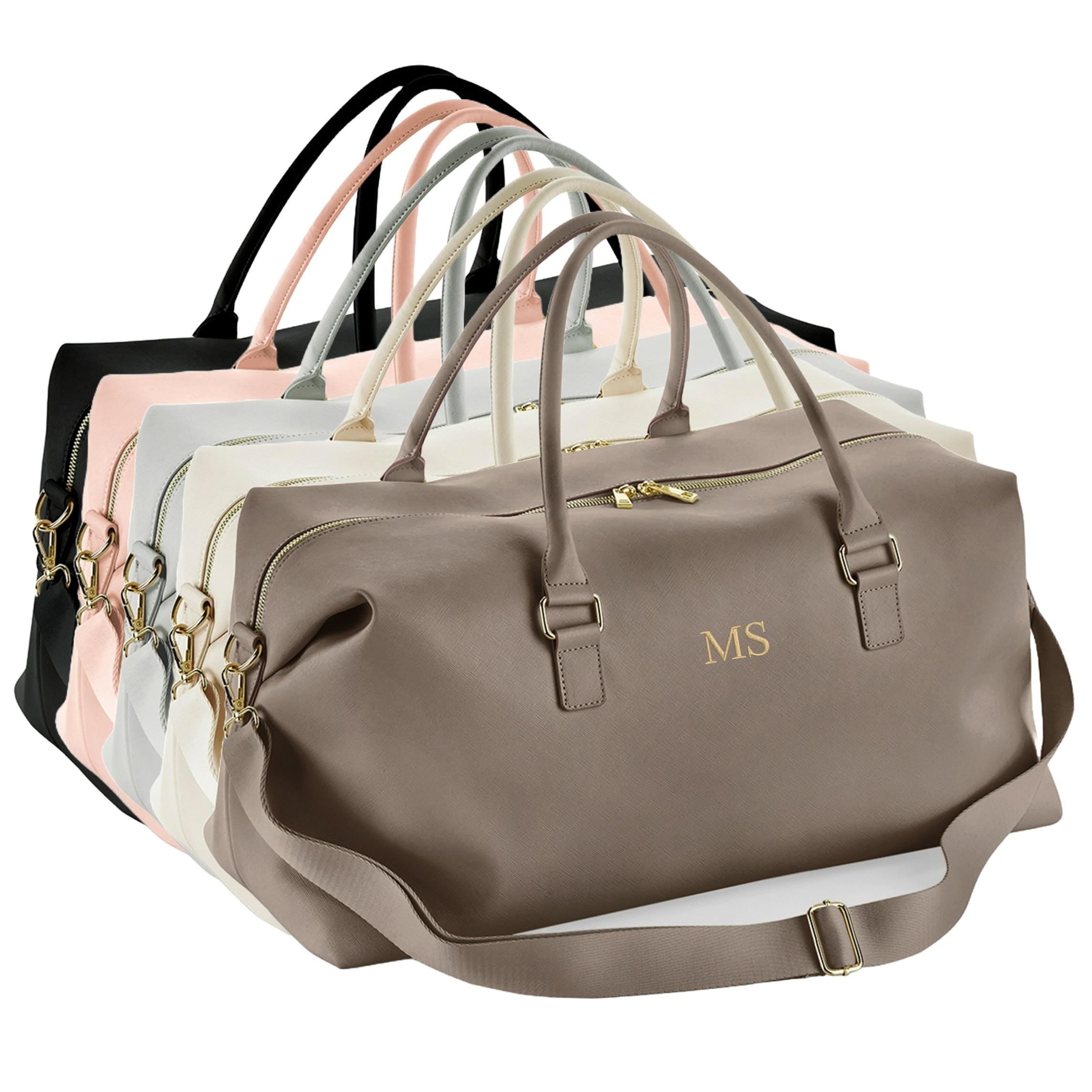 Personalised Embroidered Initials Vegan Faux Leather Weekend Holdall Bag With Detachable Strap - Custom Monogram Gifts For Her