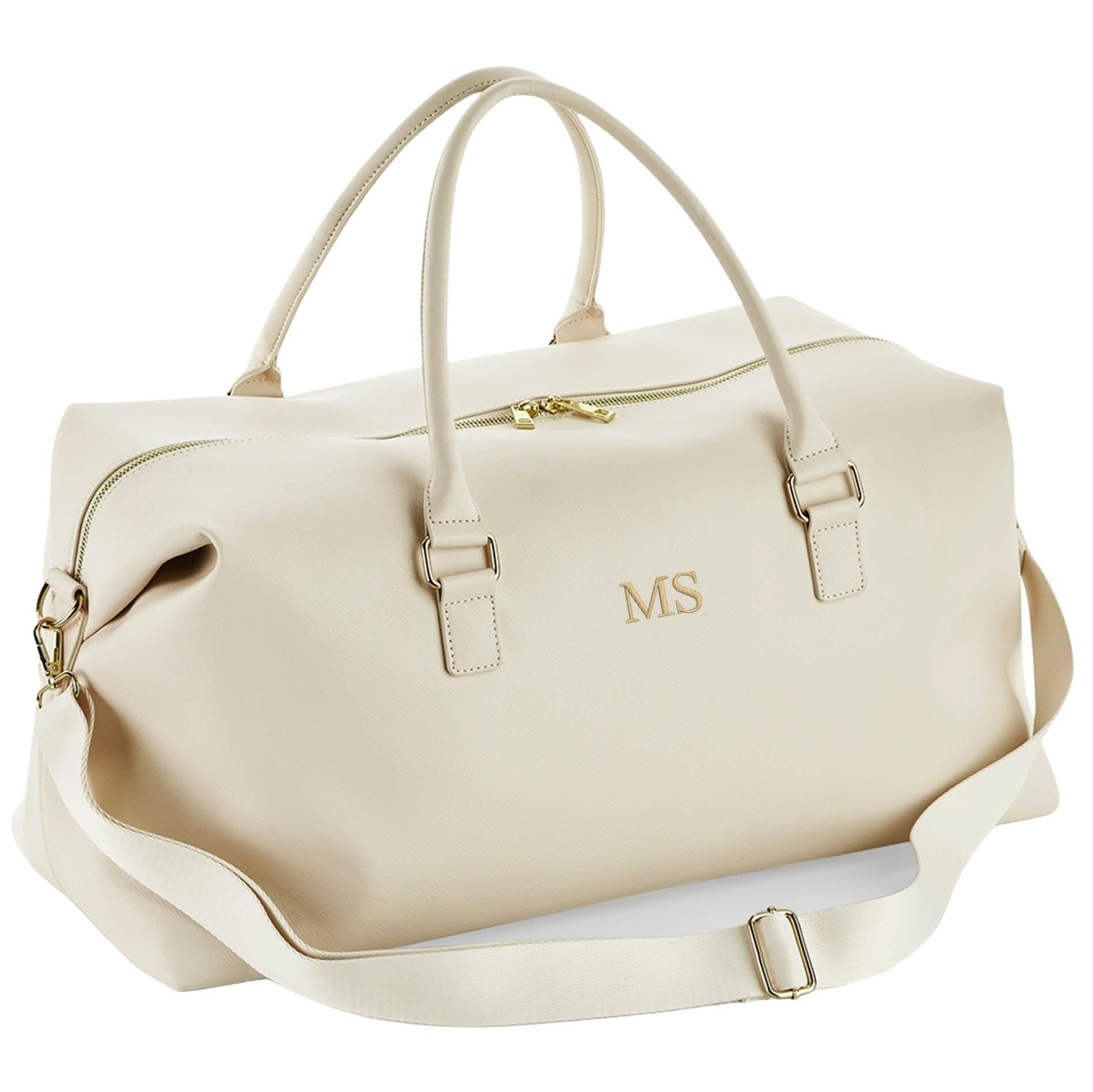 Personalised Embroidered Initials Vegan Faux Leather Weekend Holdall Bag With Detachable Strap - Custom Monogram Gifts For Her