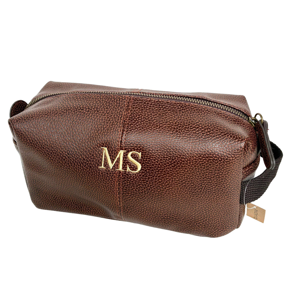Personalised Embroidered Initials Faux Leather Wash Bag Custom Monogram Father's Day Dad Gifts For Him