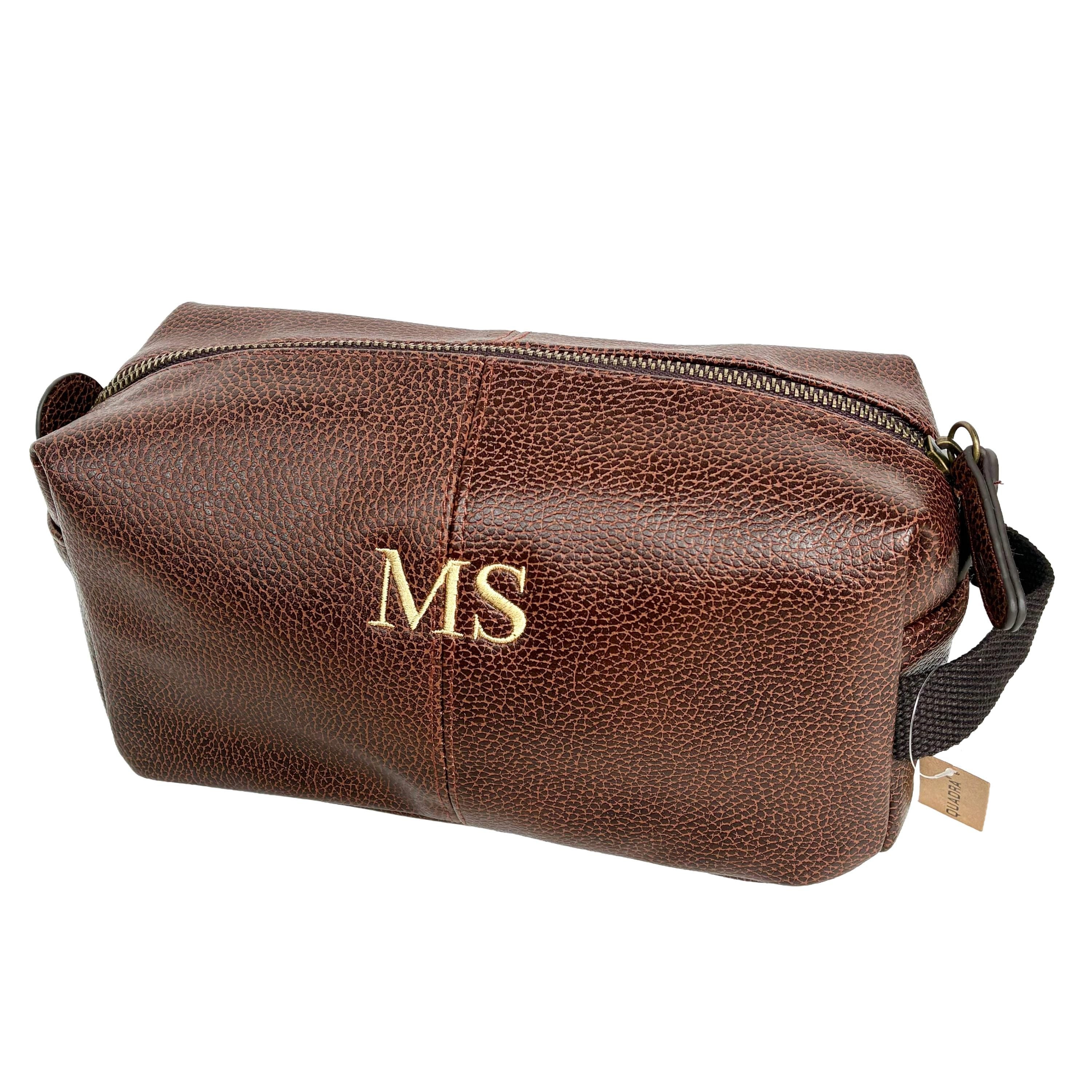 Personalised Embroidered Initials Faux Leather Wash Bag Custom Monogram Father's Day Dad Gifts For Him