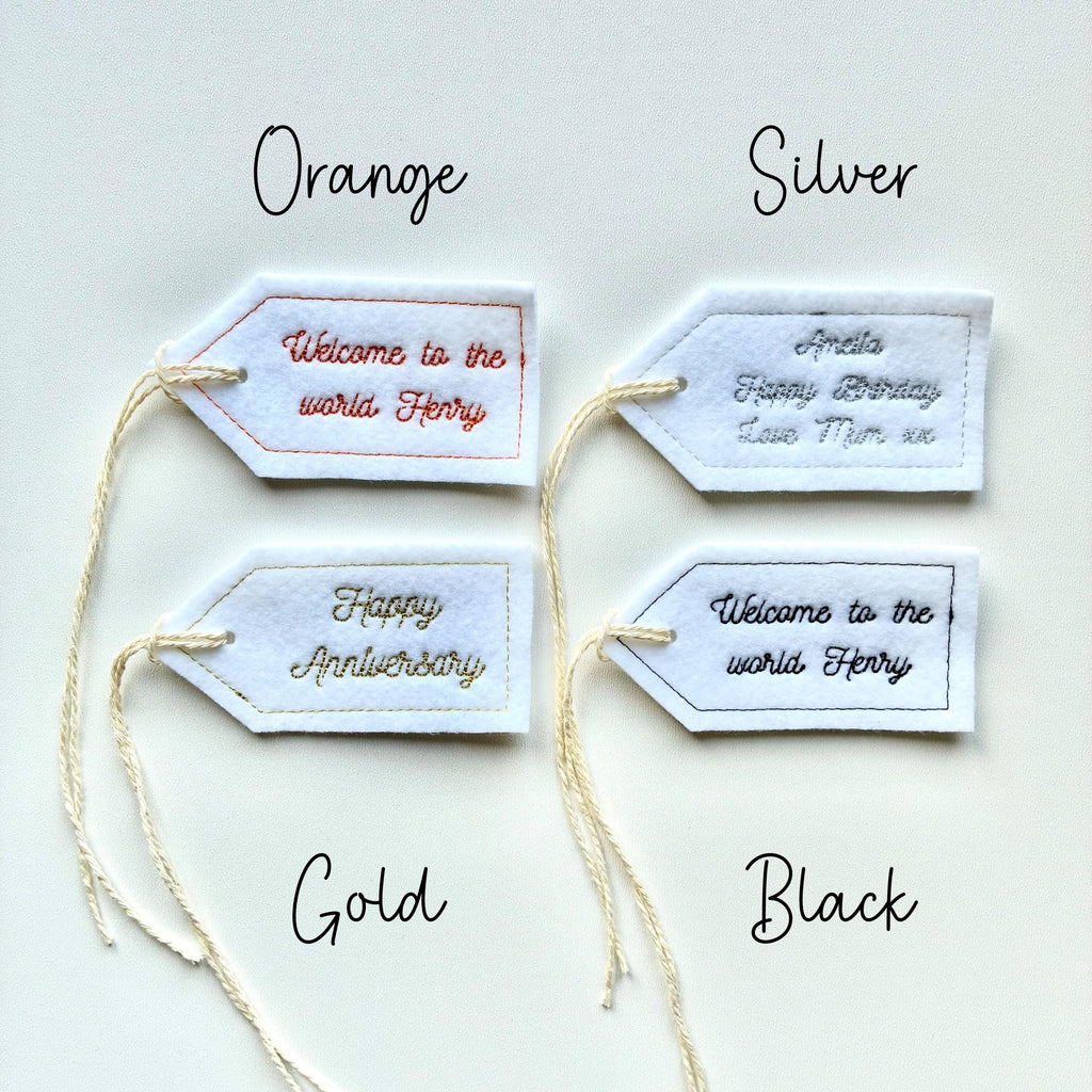 Personalised Embroidered Felt Gift Tag Custom Text Patch Party Present Label