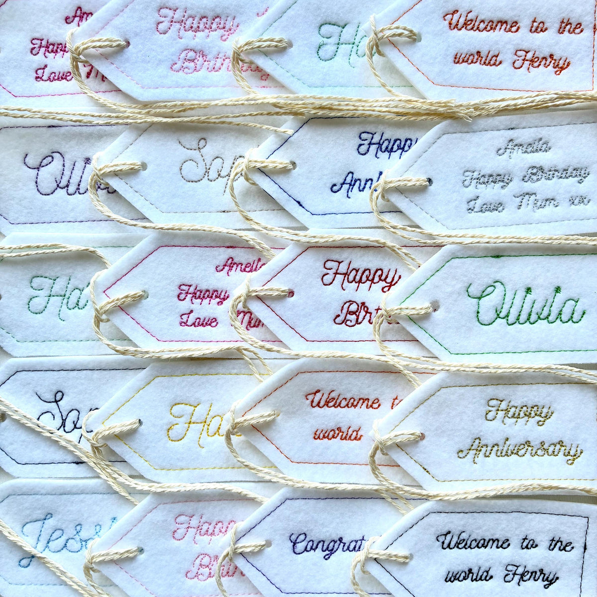 Personalised Embroidered Felt Gift Tag Custom Text Patch Party Present Label