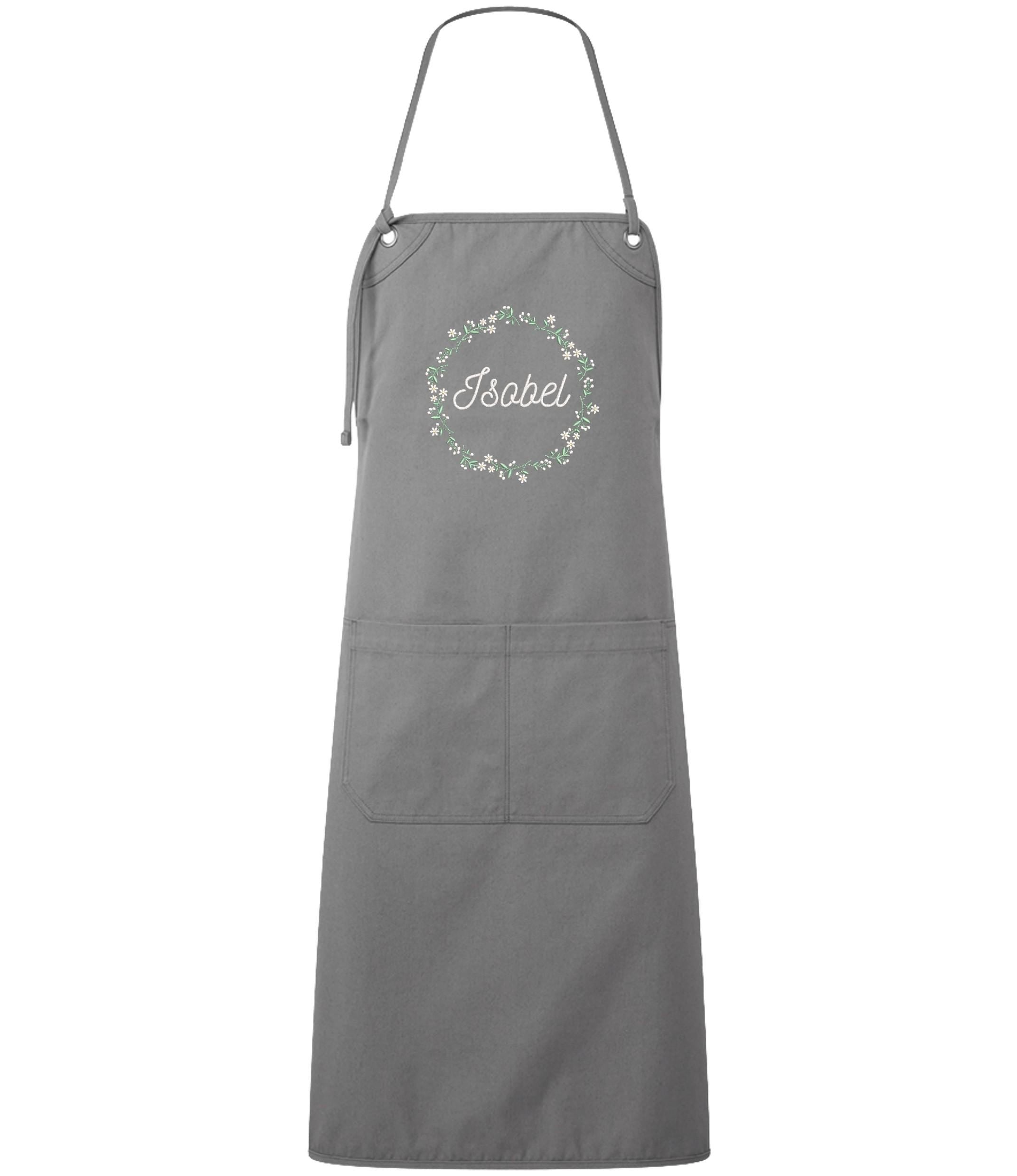 Embroidered Personalised Name Floral Wreath Apron Custom Text Kitchen Baking Gift