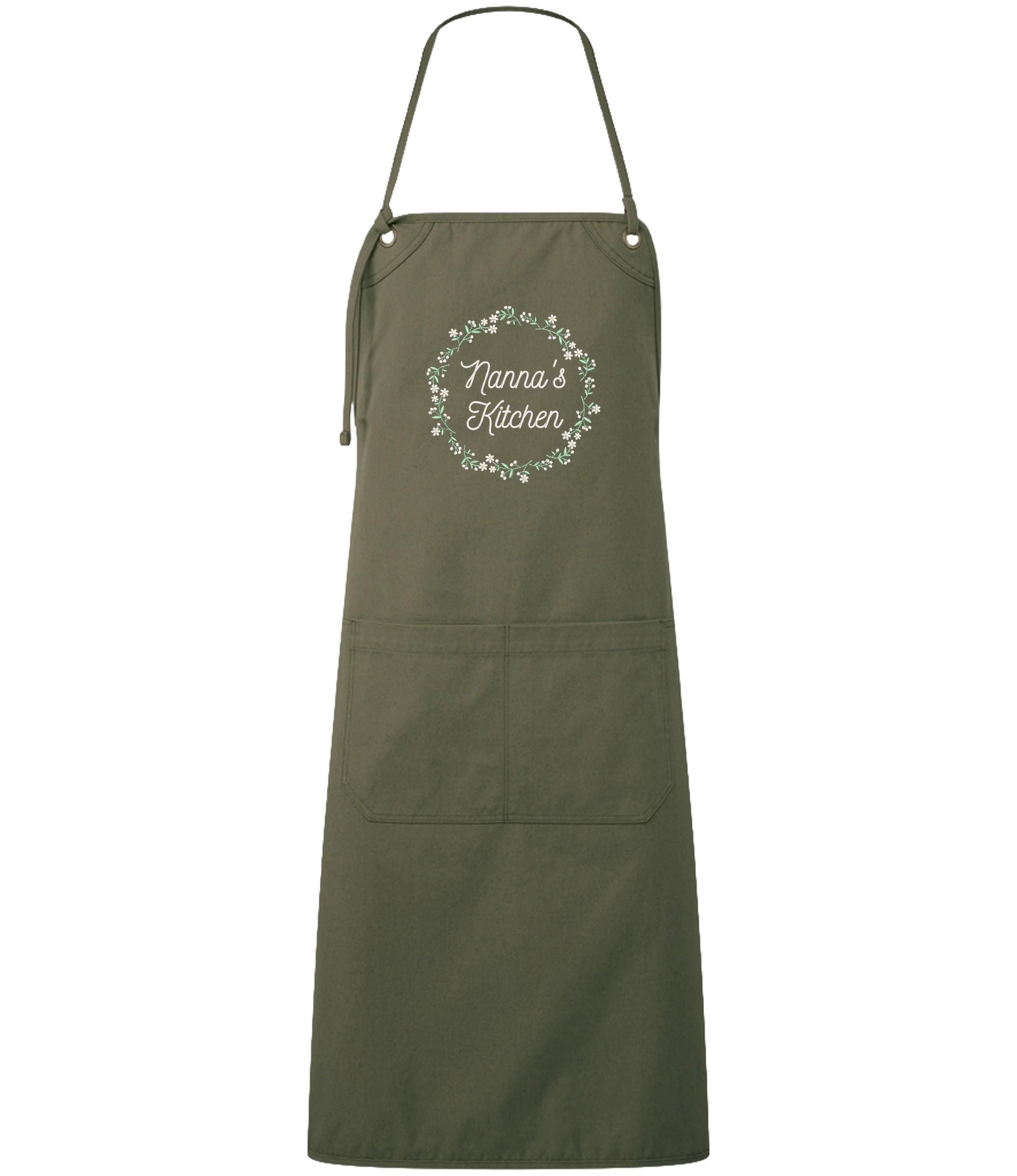 Embroidered Personalised Name Floral Wreath Apron Custom Text Kitchen Baking Gift