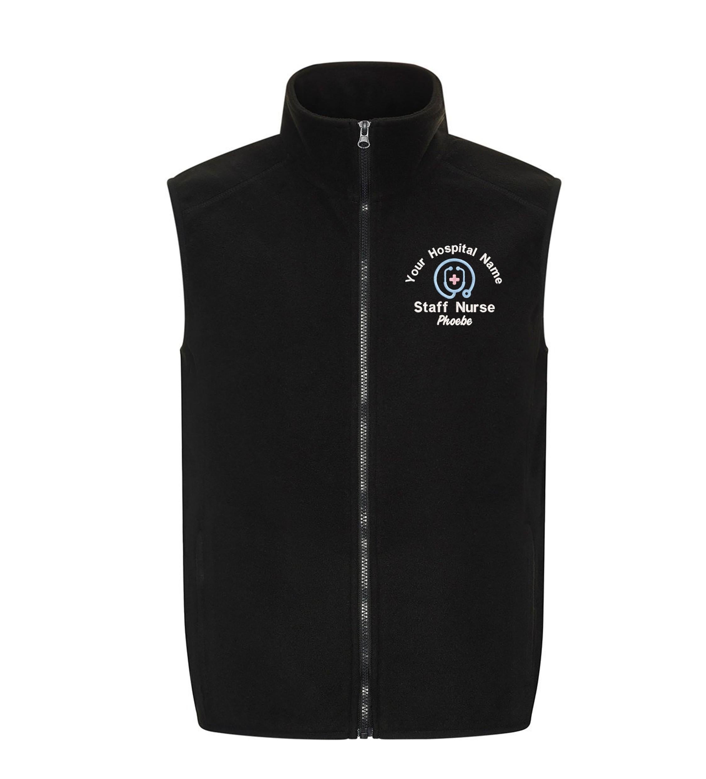 Embroidered Personalised Fleece Bodywarmer Custom Uniform Hospital Staff Name Department Student Nurse Fleece