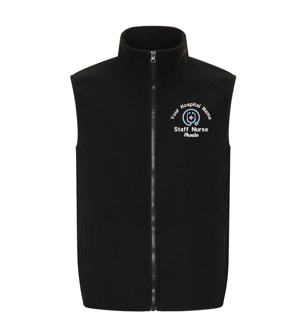 Embroidered Personalised Fleece Bodywarmer Custom Uniform Hospital Staff Name Department Student Nurse Fleece