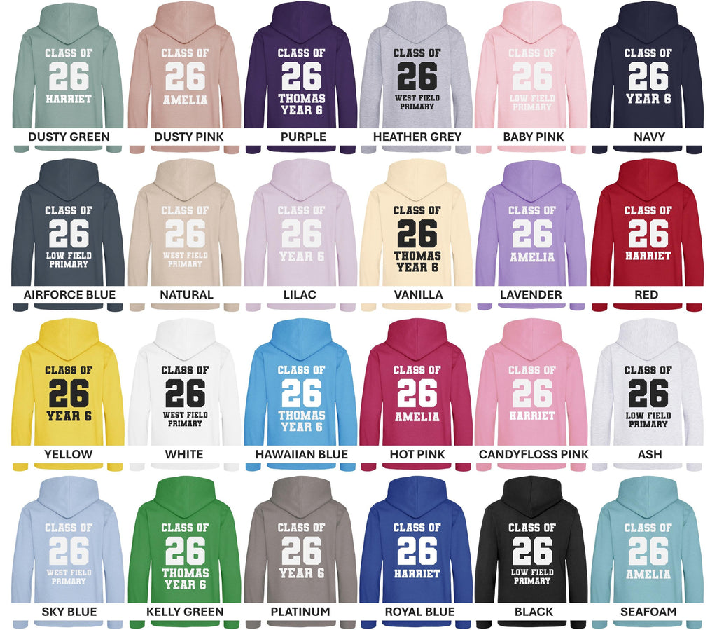 Personalised Class Of 26 Hoodies (Kids & Adults Sizes) Custom Name Text Leavers Primary Junior Year 6 Secondary School College University