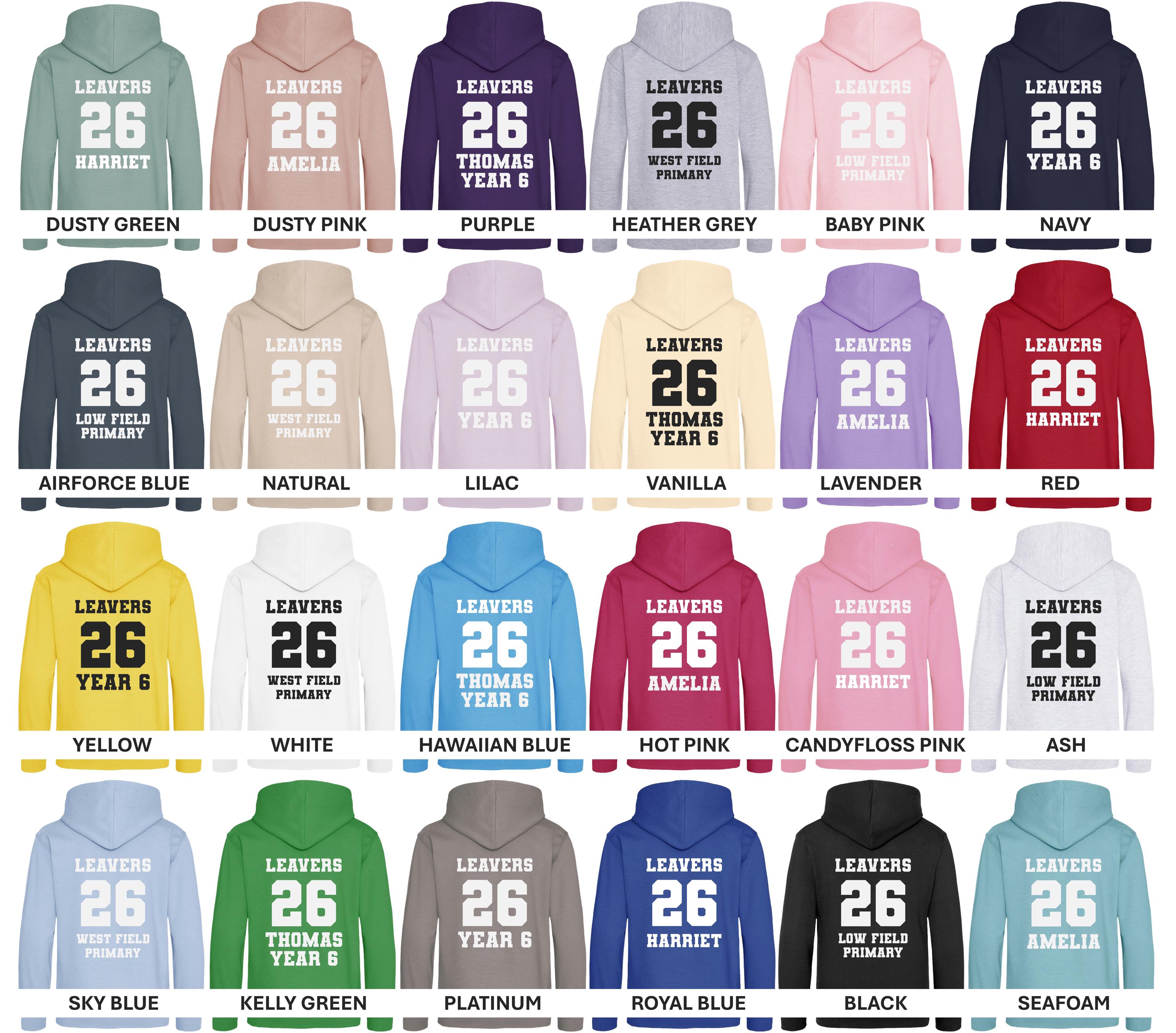 Personalised Leavers Hoodies (Kids & Adults Sizes) Custom Name Text Class of 26 Primary Junior Year 6 Secondary School College University