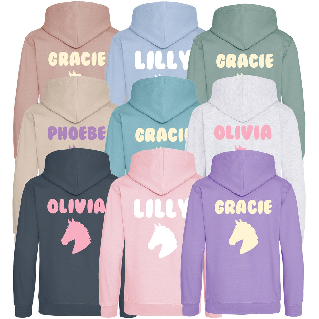 Girls Personalised Name Horse Riding Hoodie Pony Rider Club Sweatshirt Jacket