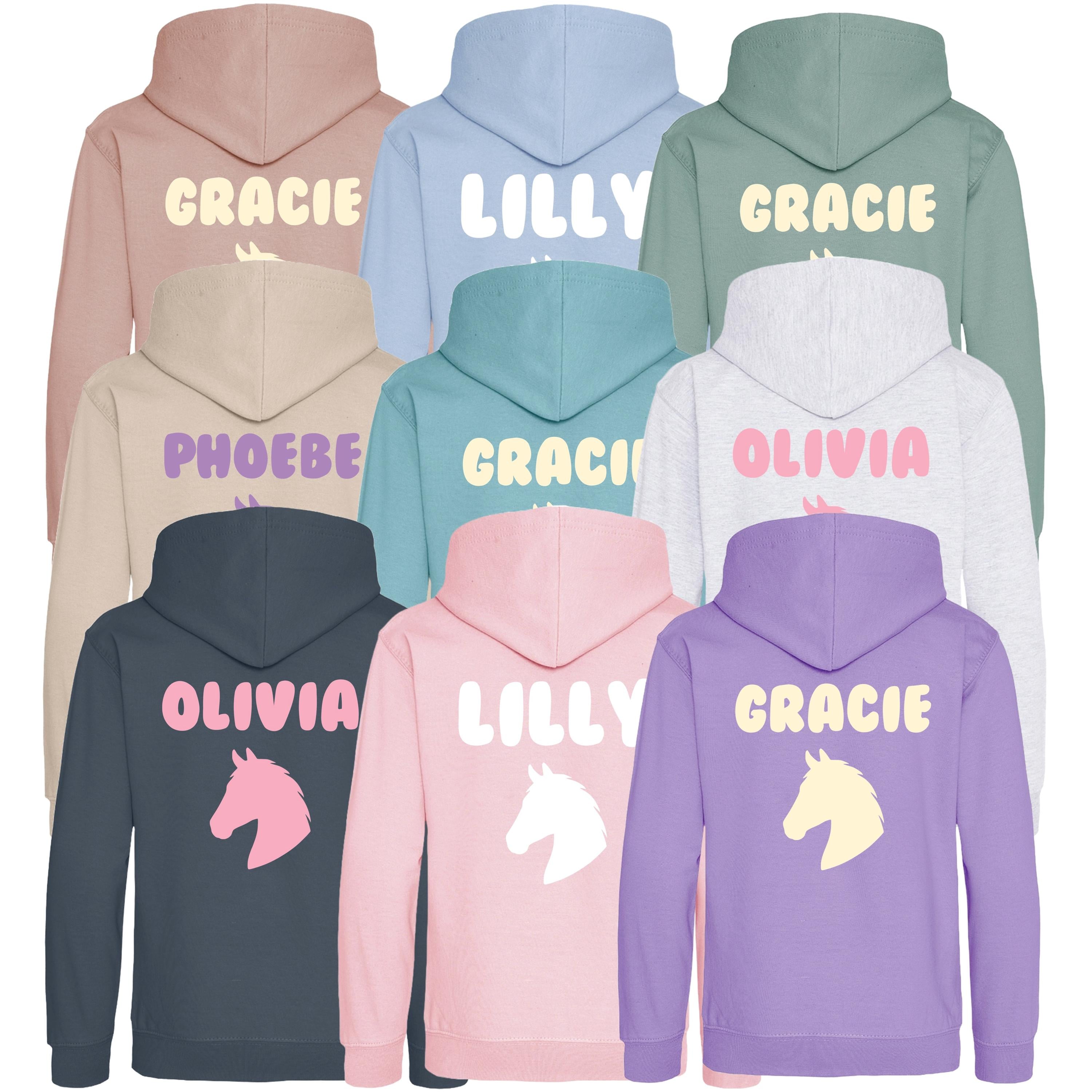 Girls Personalised Name Horse Riding Hoodie Pony Rider Club Sweatshirt Jacket