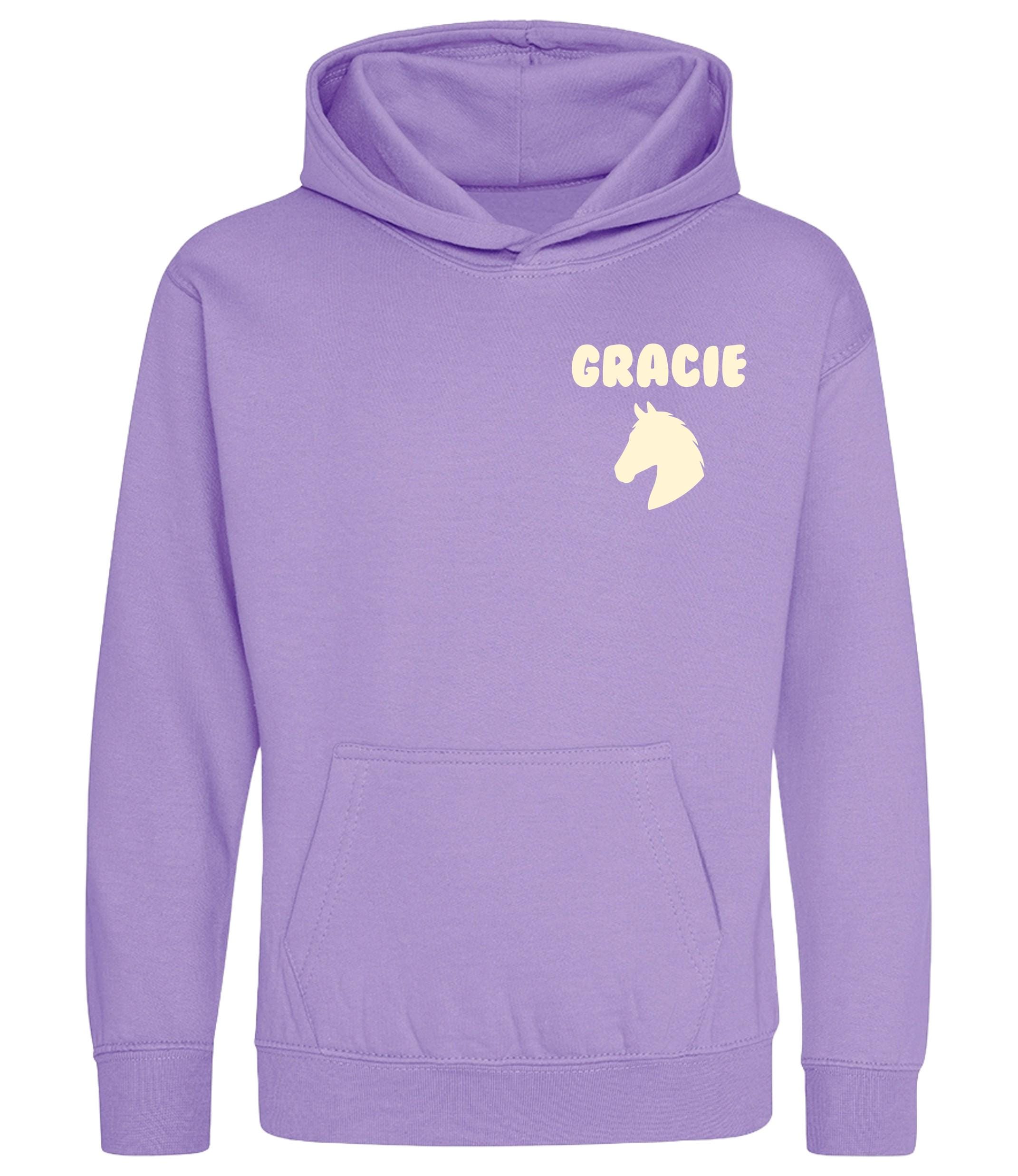 Girls Personalised Name Horse Riding Hoodie Pony Rider Club Sweatshirt Jacket