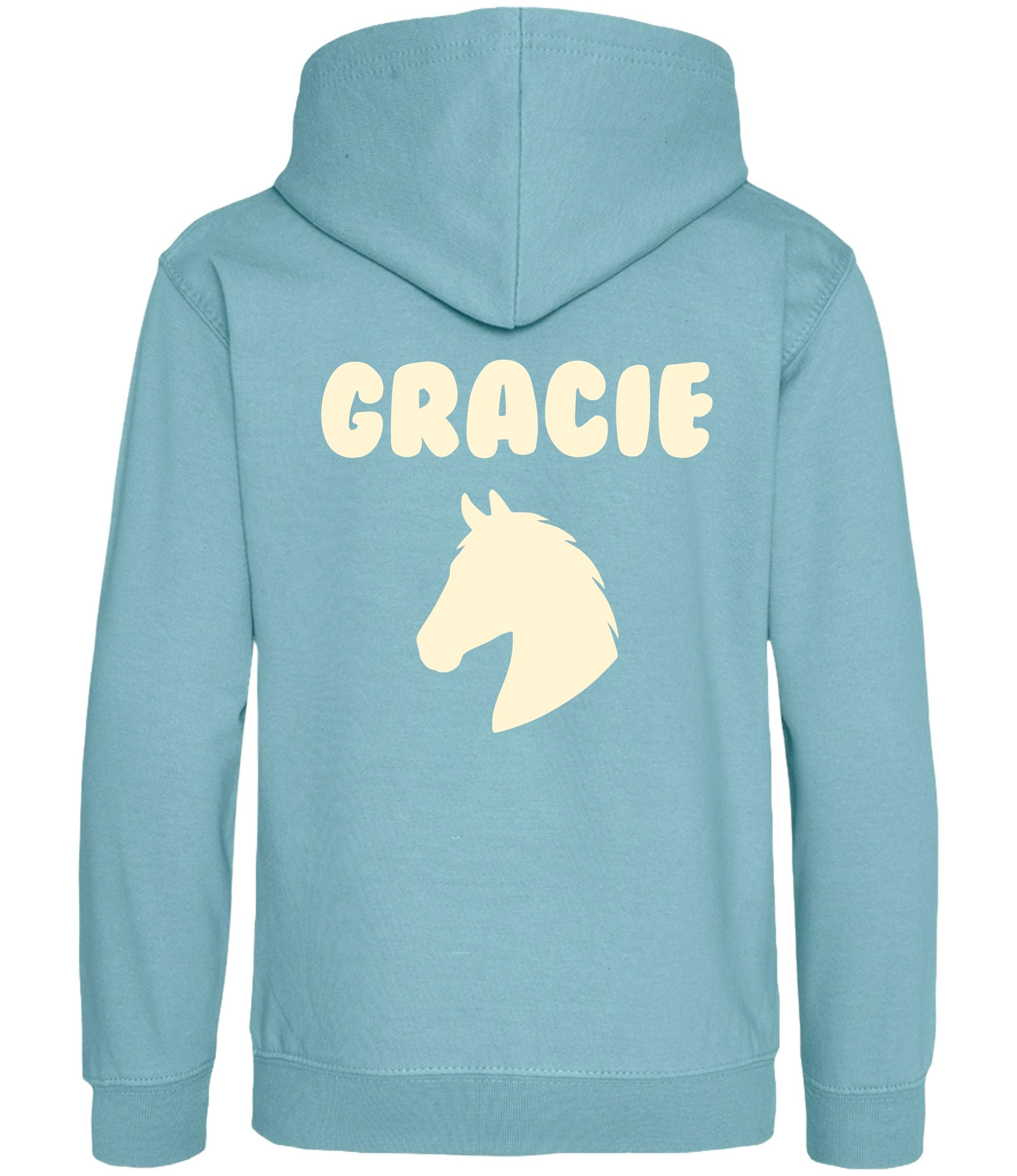 Girls Personalised Name Horse Riding Hoodie Pony Rider Club Sweatshirt Jacket
